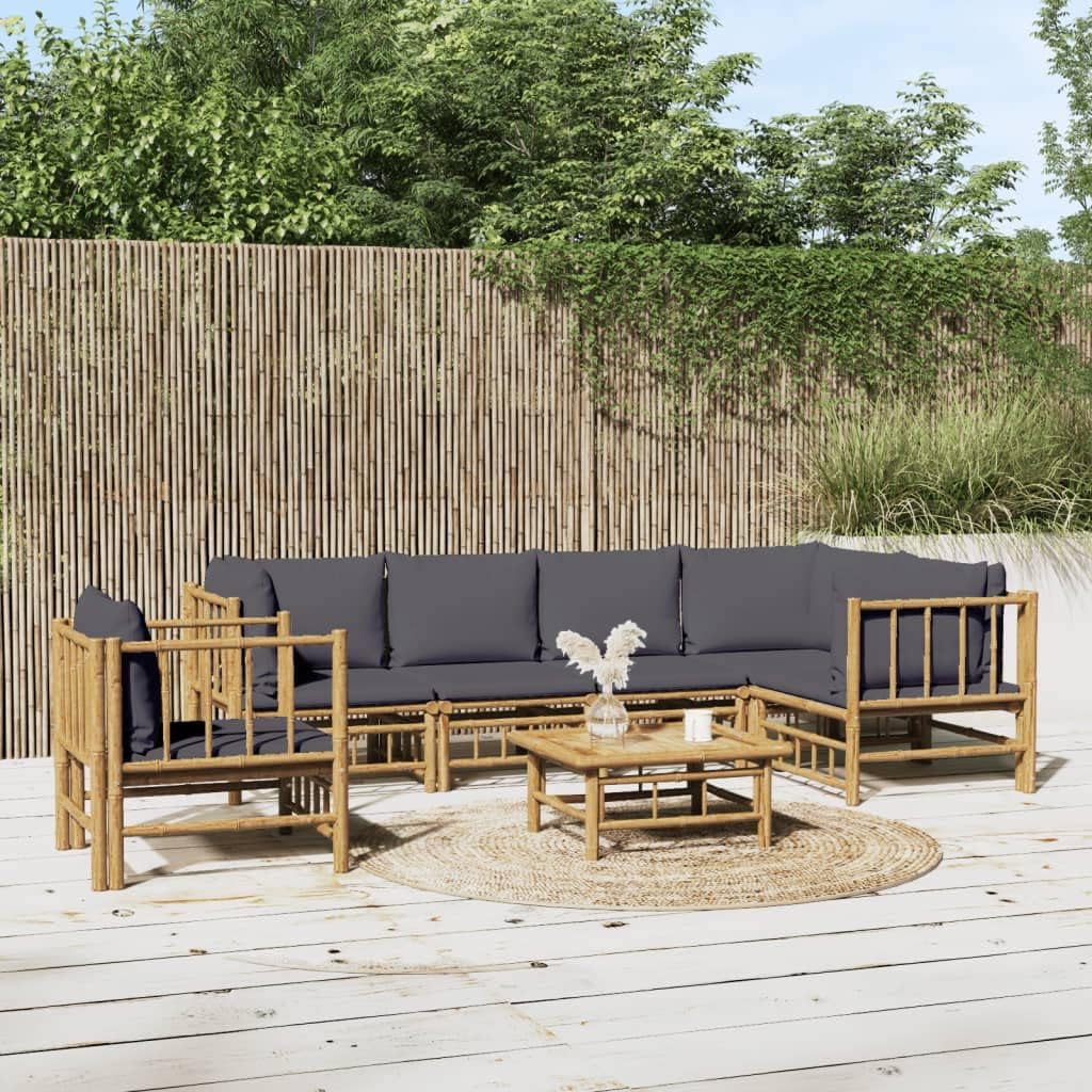 7 Piece Patio Lounge Set with Dark Gray Cushions Bamboo,Luxurious Bamboo Patio Lounge Set for Comfort and Style in Your Outdoor, Patio Furniture, Outdoor Furniture Sets