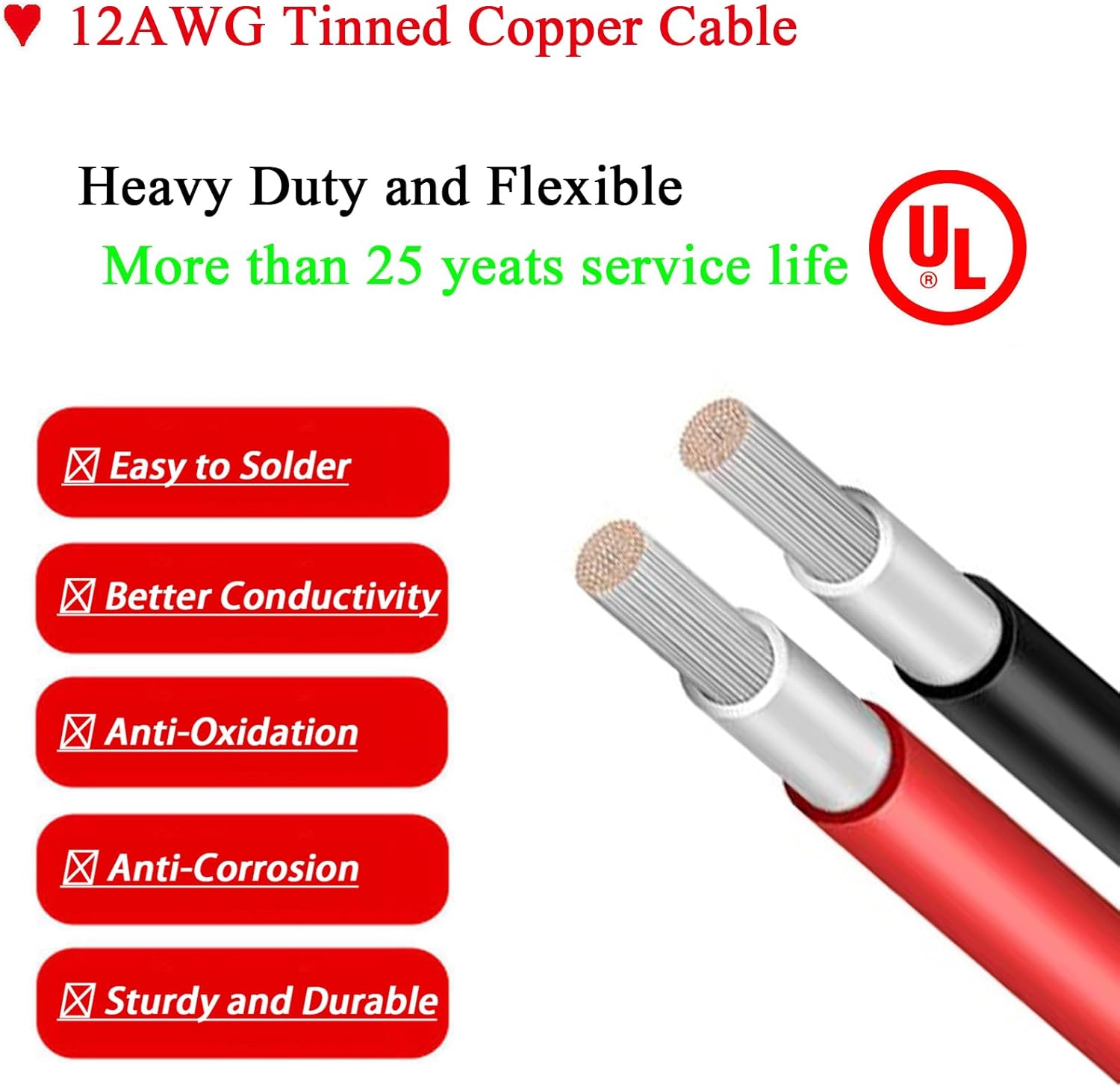 Solar XT60 Adapter Charge Cable 50FT, Solar to XT60 Extension Cord 12AWG for LifePo4 Batteries, Power Stations, Generators