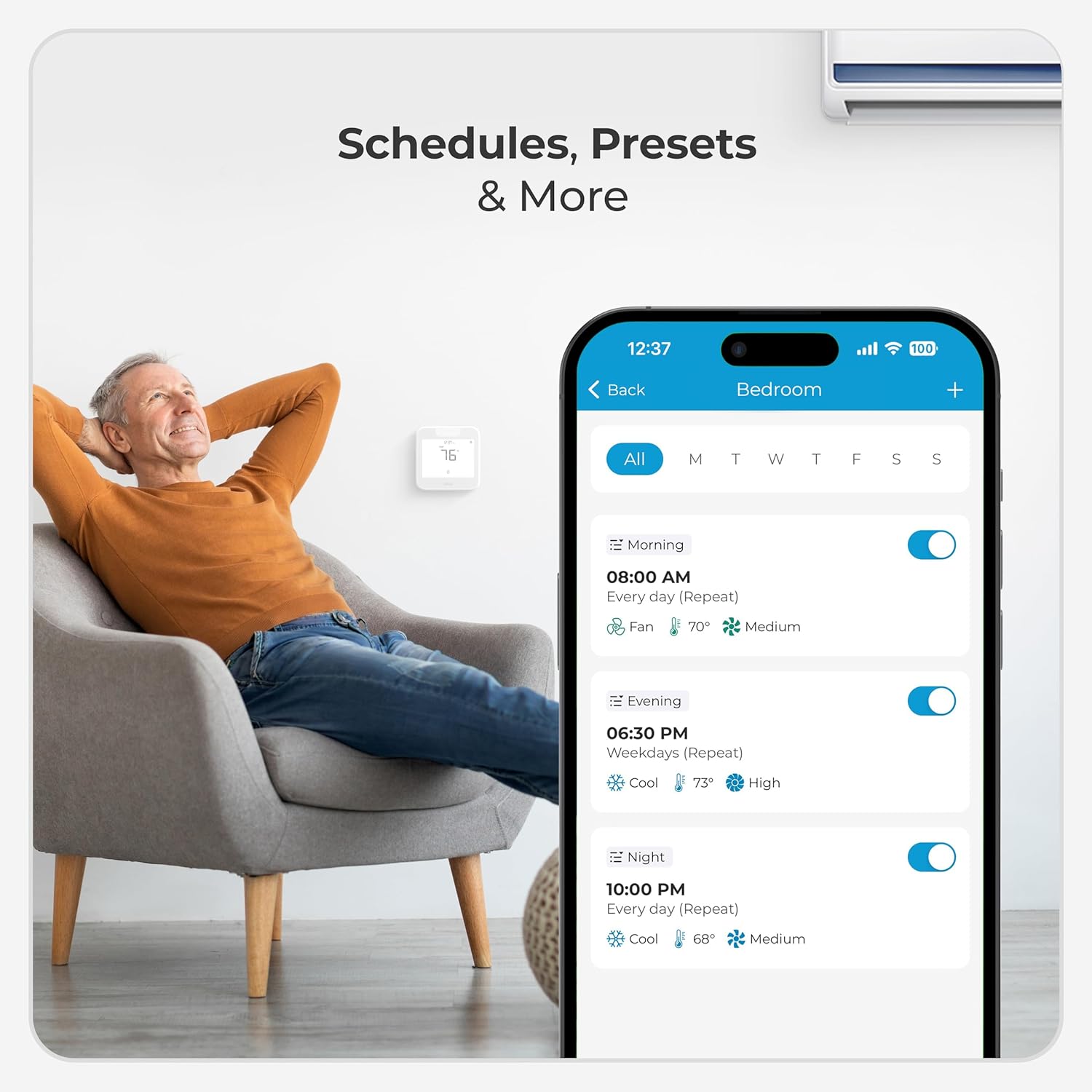 Breez Max | ENERGY STAR CERTIFIED Smart AC Controller | WiFi Thermostat for Mini-Split, Window, Portable ACs/Heat Pumps | AI-Based Tech | Free App, No Subscriptions | Alexa, Google, IFTTT etc. (White)