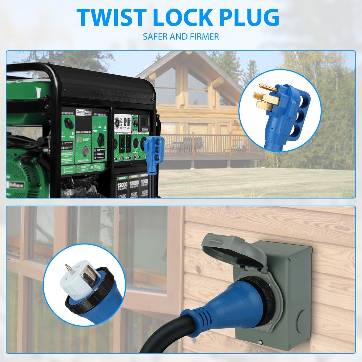 50 Amp SS2-50P Generator Power Inlet Box with 15FT Generator Cord, Pre-Drilled NEMA 14-50P Male to SS2-50R 125/250V, 12500 Watts Generator Transfer Switch ETL Listed Weatherproof Outdoor Use