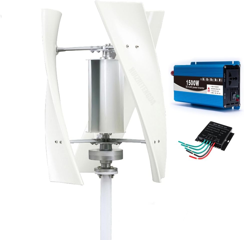 Vertical Spiral Wind Power Turbine Generator, 1500W 12V 24V 48V for Outdoor Garden Coreless Wind Turbine for Residential Use, Off-Grid Systems with MPPT Controller,24v