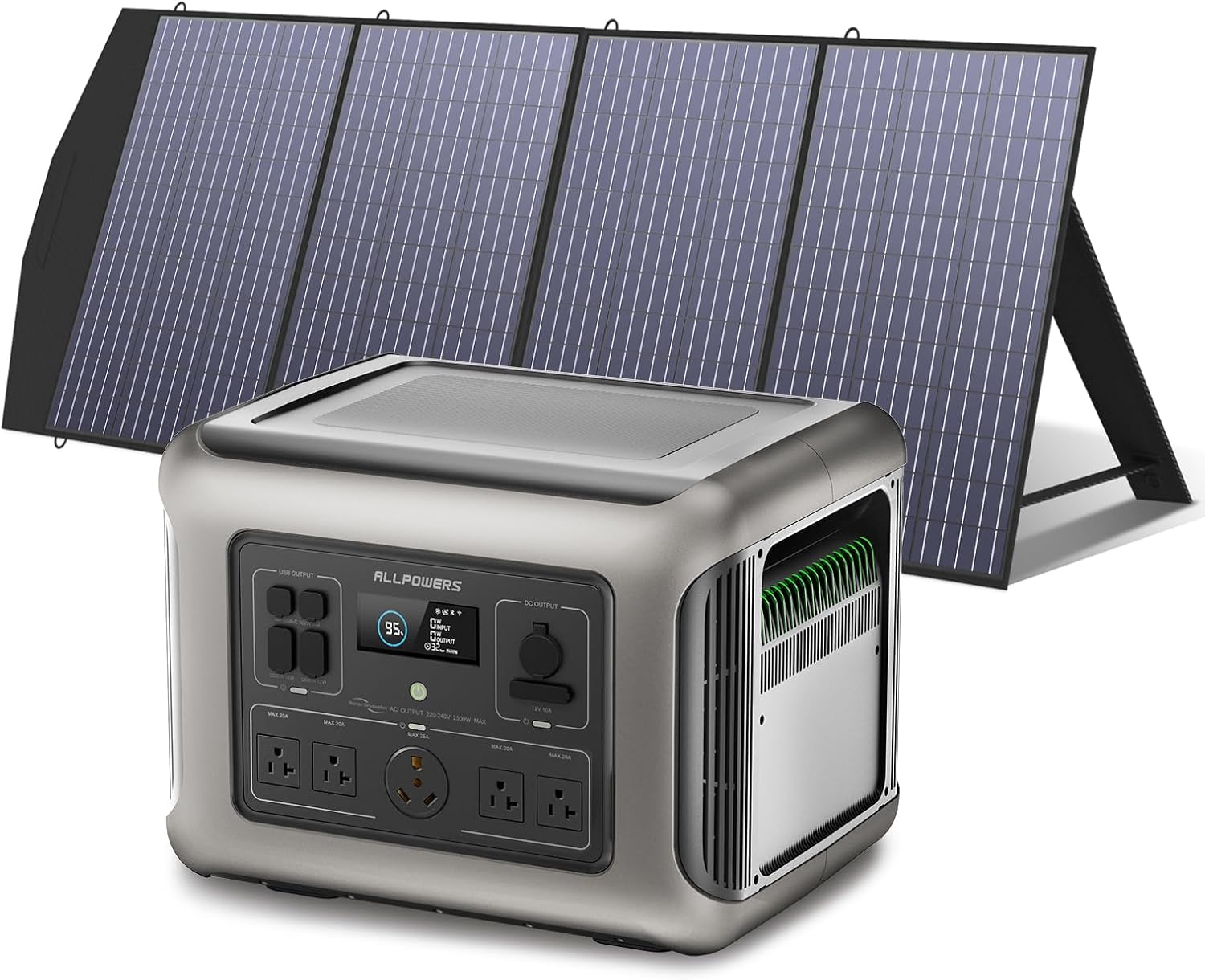 ALLPOWERS R2500 Solar Ready Generator,2500W/2016Wh Capacity with Included 100W Panel & 30A RV Outlet (R2500+SP033-200W)
