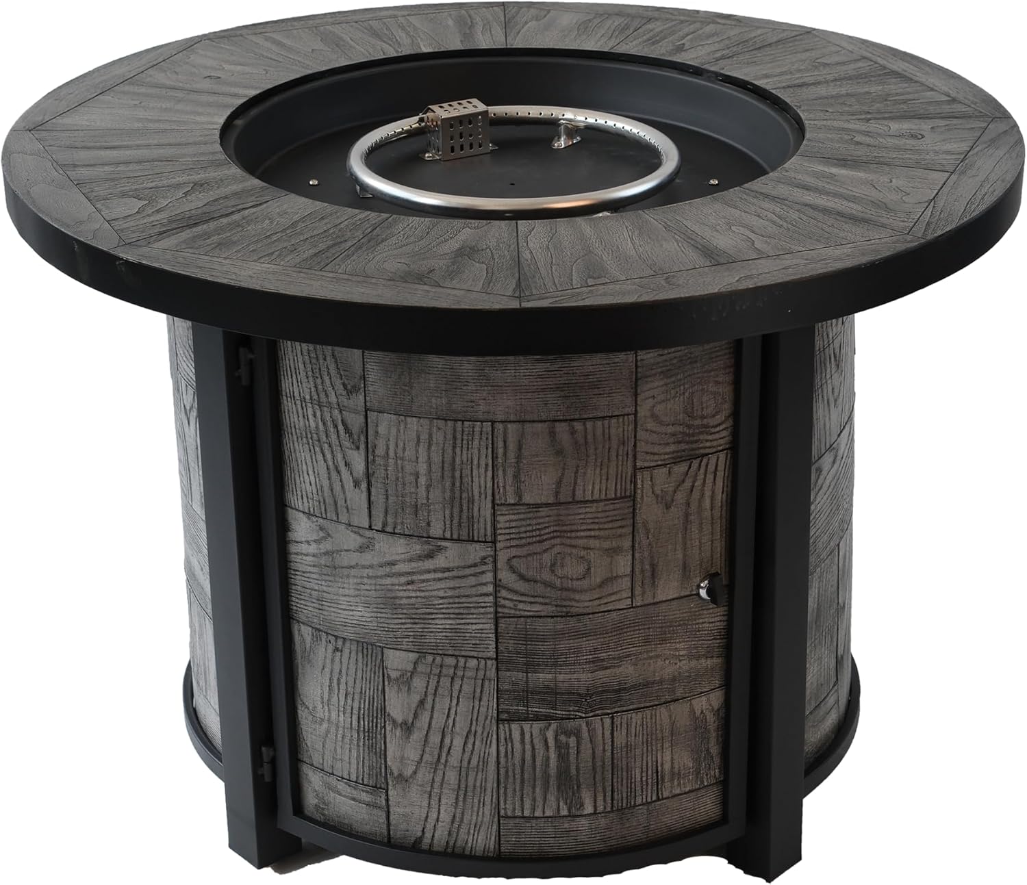 ESPIDOO Outdoor Gas Fire Pit Table: Modern Wood-Grain Round Metal Frame with 50,000 BTU for Patio Backyard Gatherings—Adjustable Flame & Lava Rocks for Adults Socializing