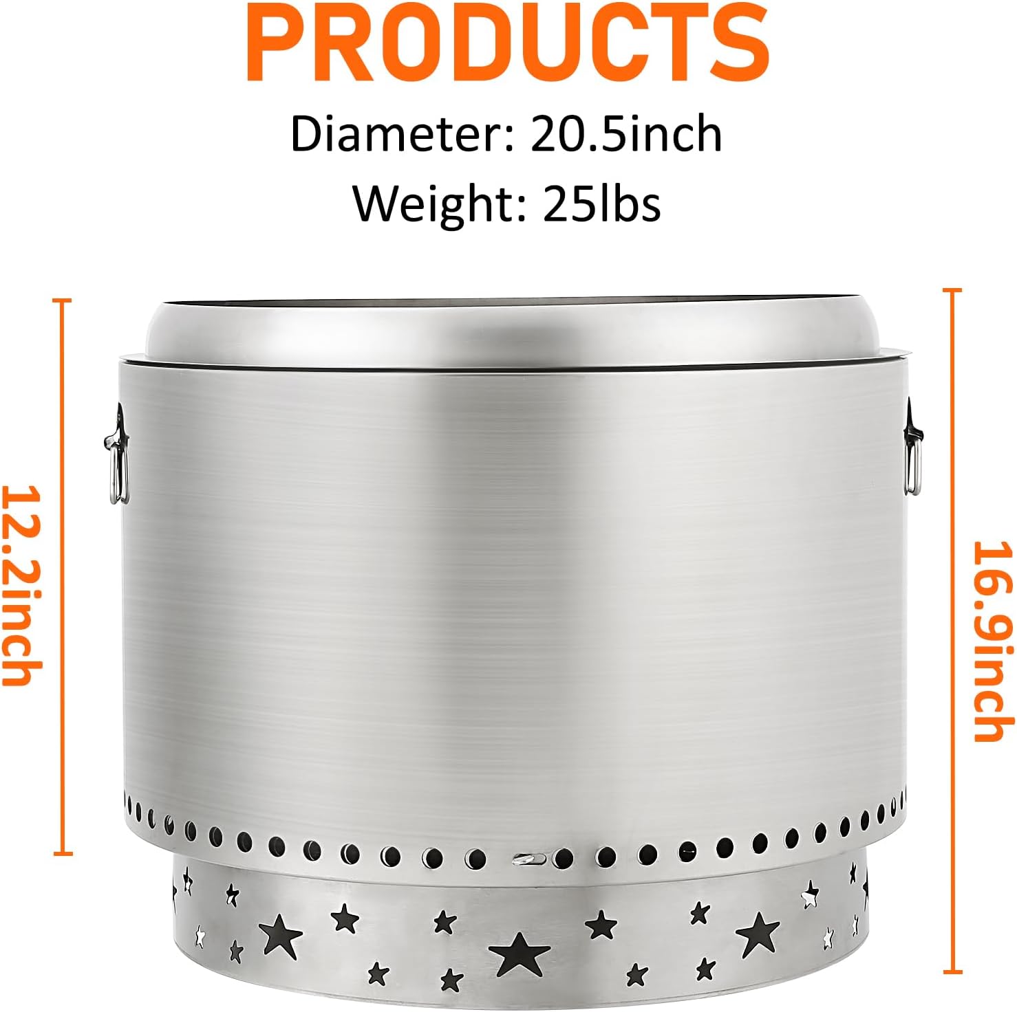 GarveeLife Smokeless Fire Pit 20.5', Portable Fire Pit with Stand, Handles Design, Stainless Steel Stove Wood Burning, Removable Ash Pan, for Camping, Garden, Backyard