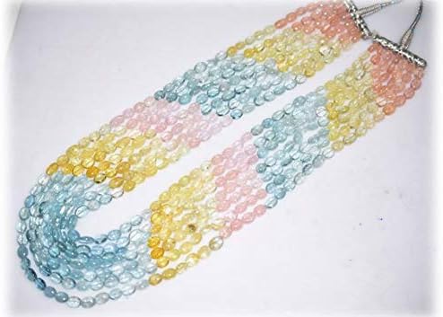 natural multi aquamarine smooth oval beads necklace 5x7 to 6x9 mm,7 line aquamarine oval beads 24 inch necklace
