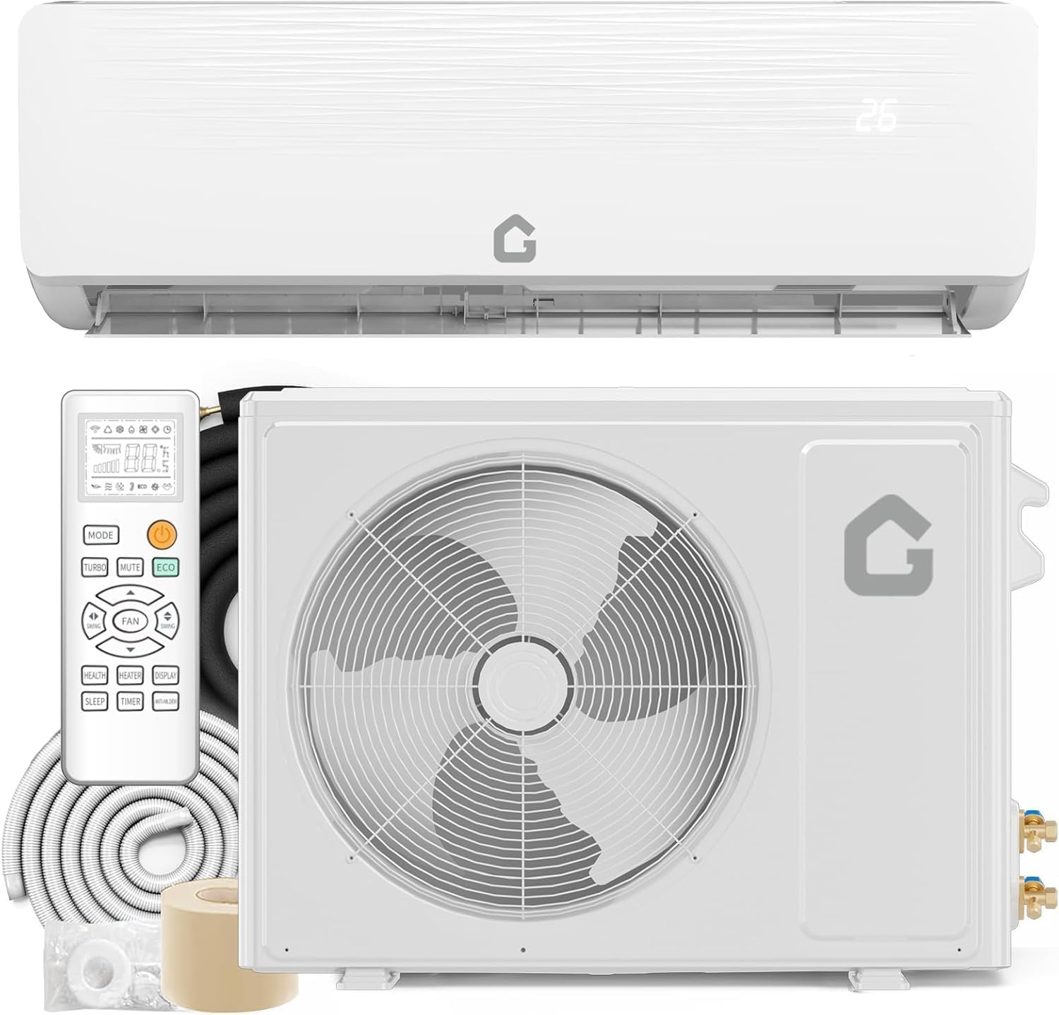 9,000 BTU Mini Split Ac/Heating System 18.5 SEER Ductless Heat Pump Air Conditioner, 115v, Cools Up to 450 Sq.Ft with Remote Control Complete Installation Kit, White