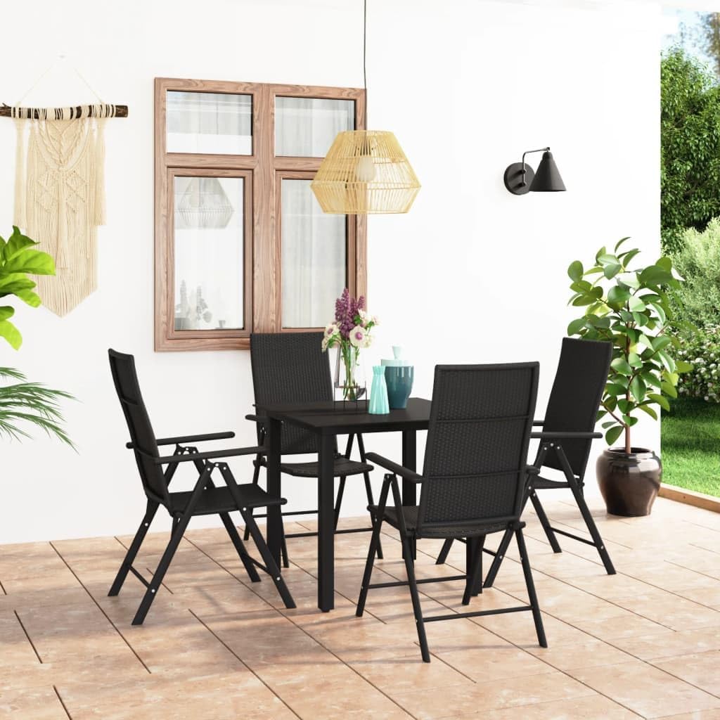 5 Piece Patio Dining Set Black,Premium Garden Dining Set with Durable Rattan and Elegant Glass Table Furniture Sets for Patio, Lawn & Garden