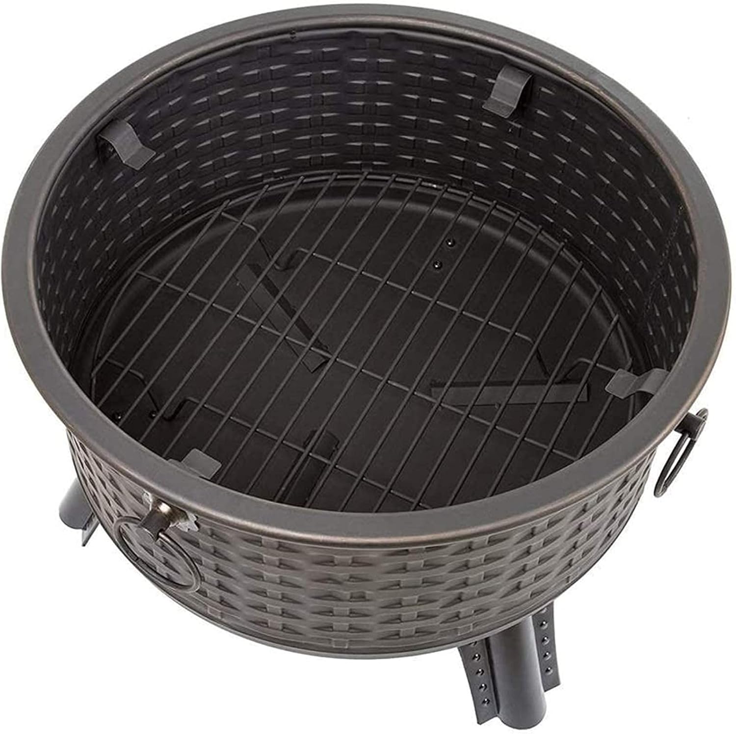 Garden Fire Pit Grill Bowl Grill Barbecue Rack Fire Pits for Outdoor Fire Pits Fire Bowl with Grill & Cover & Poker Camping BBQ Brazier Wood Charcoal Patio Heater for Log Burning Fireplace