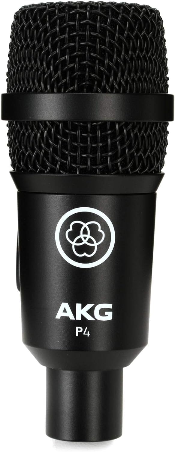 AKG Pro Audio P4 High-Performance Dynamic Cardioid Microphone for Drums and Percussions, Wind Instruments and Guitar Amps, Stage and Studio, XLR Wired Mic, Stand Adapter and Bracket, Black