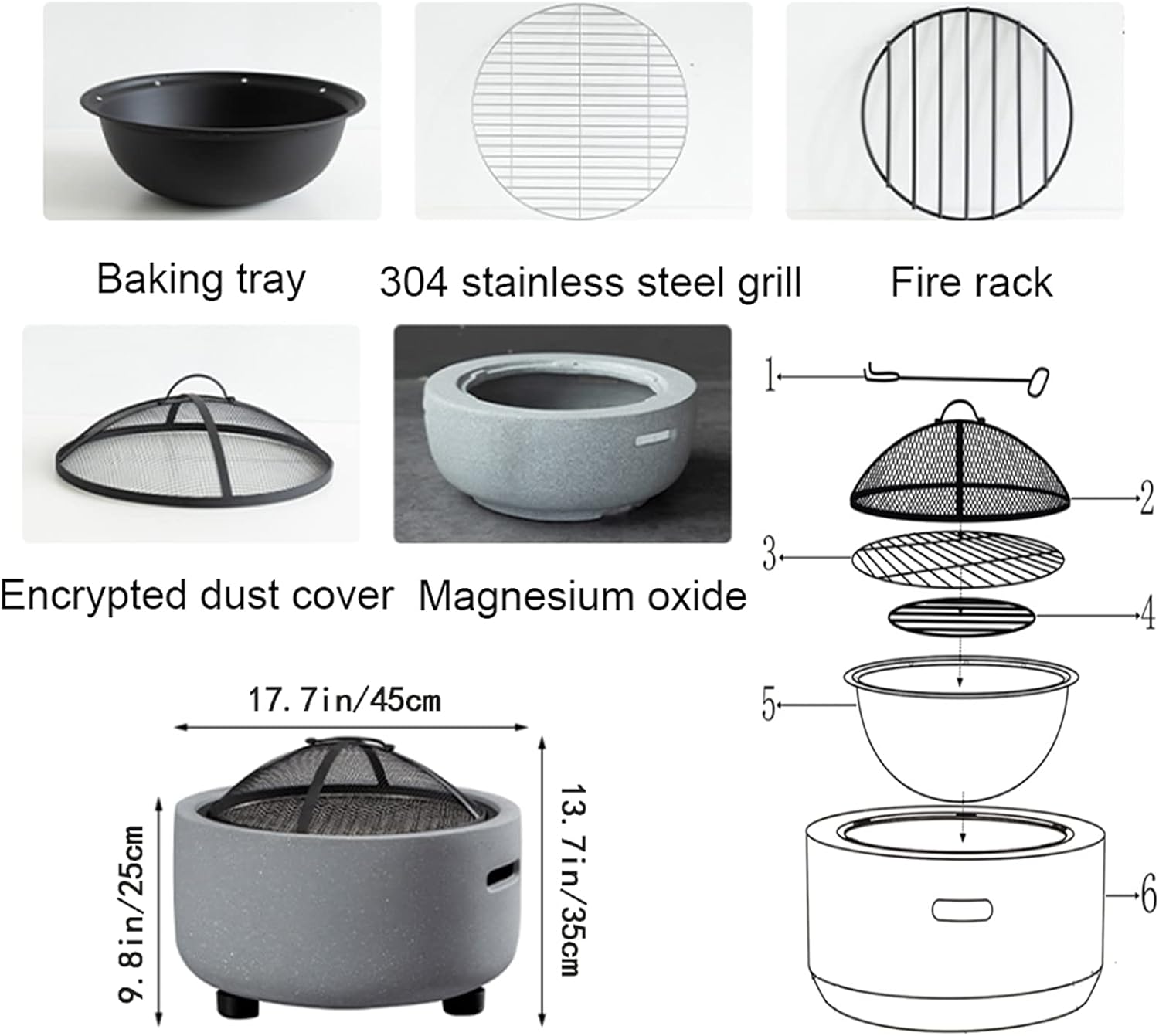 Fire Pit with BBQ Grill Shelf Outdoor Garden Patio Heater BBQ/Ice Pit with Waterproof Cover (3 in 1Fire Pit Table & Grill)