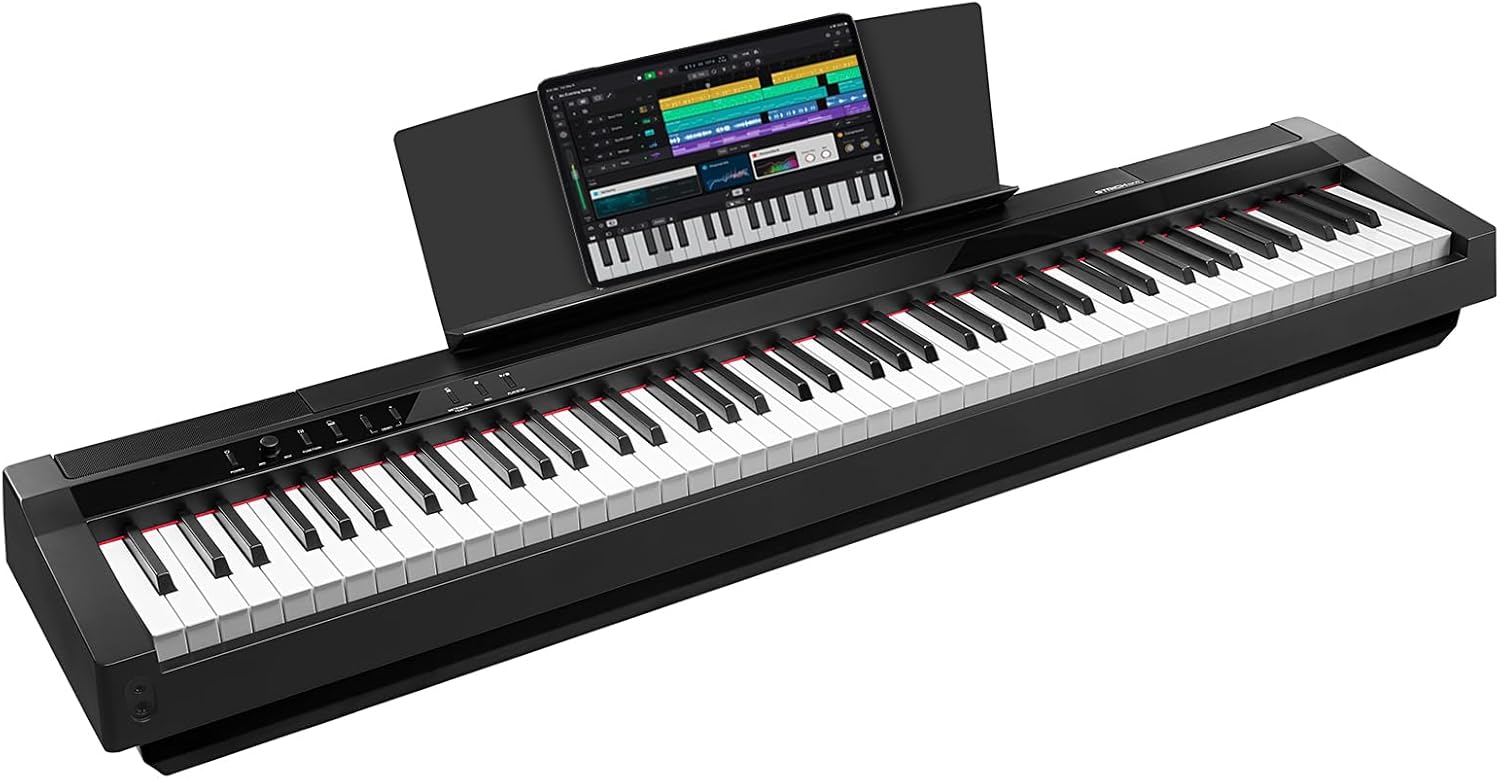 STRICH Digital Piano 88 Key Full Size Weighted Keyboard, Hammer-Action Portable Electric Piano For Beginner Adults, Bundle With Sustain Pedal, Piano Stickers, Music Rest, Black, SDP-P7