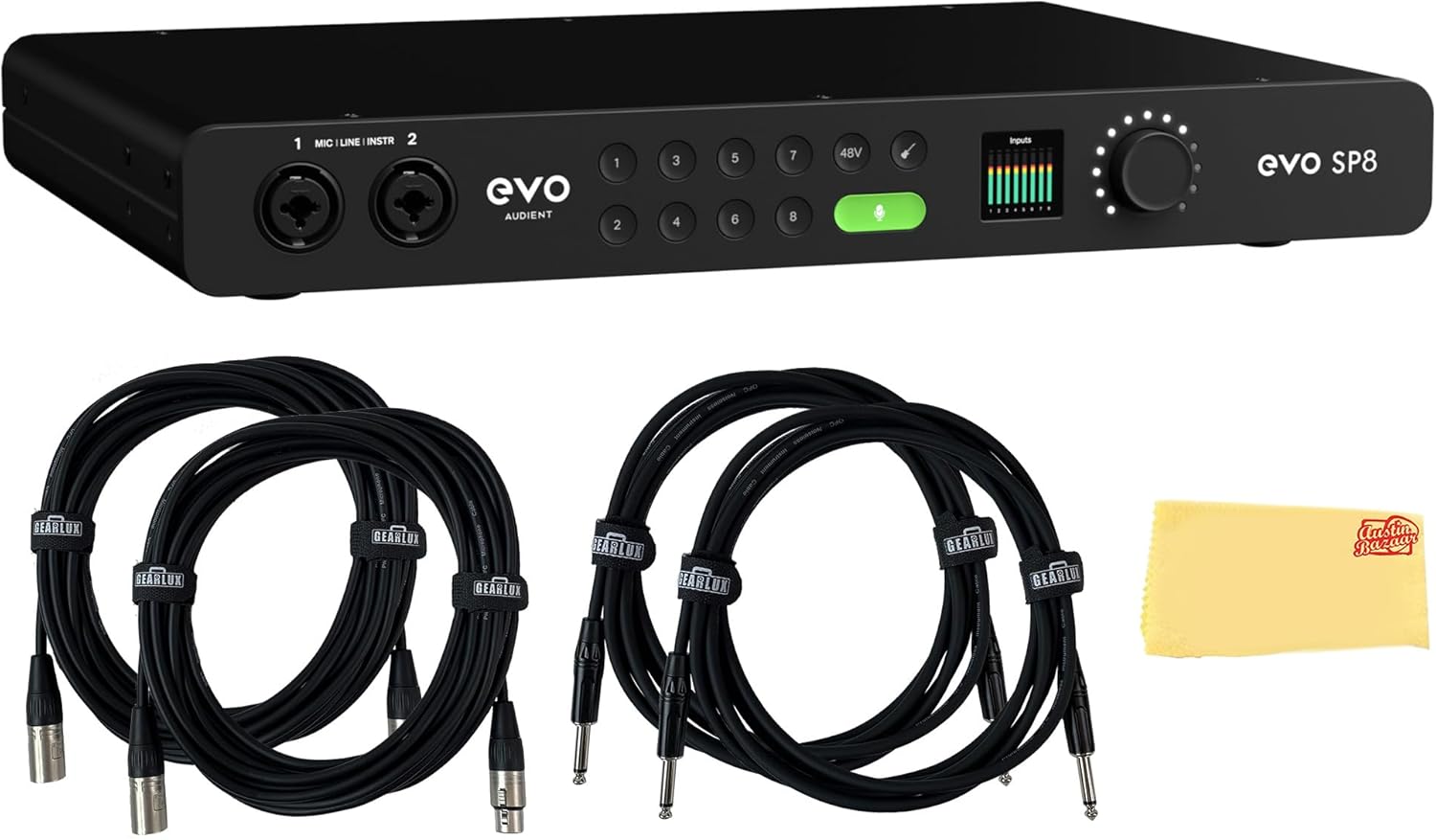 Audient EVO SP8 8 Channel Smart Preamp with AD/DA Bundle with 2 Instrument Cables, 2 XLR Cables, and Austin Bazaar Polishing Cloth