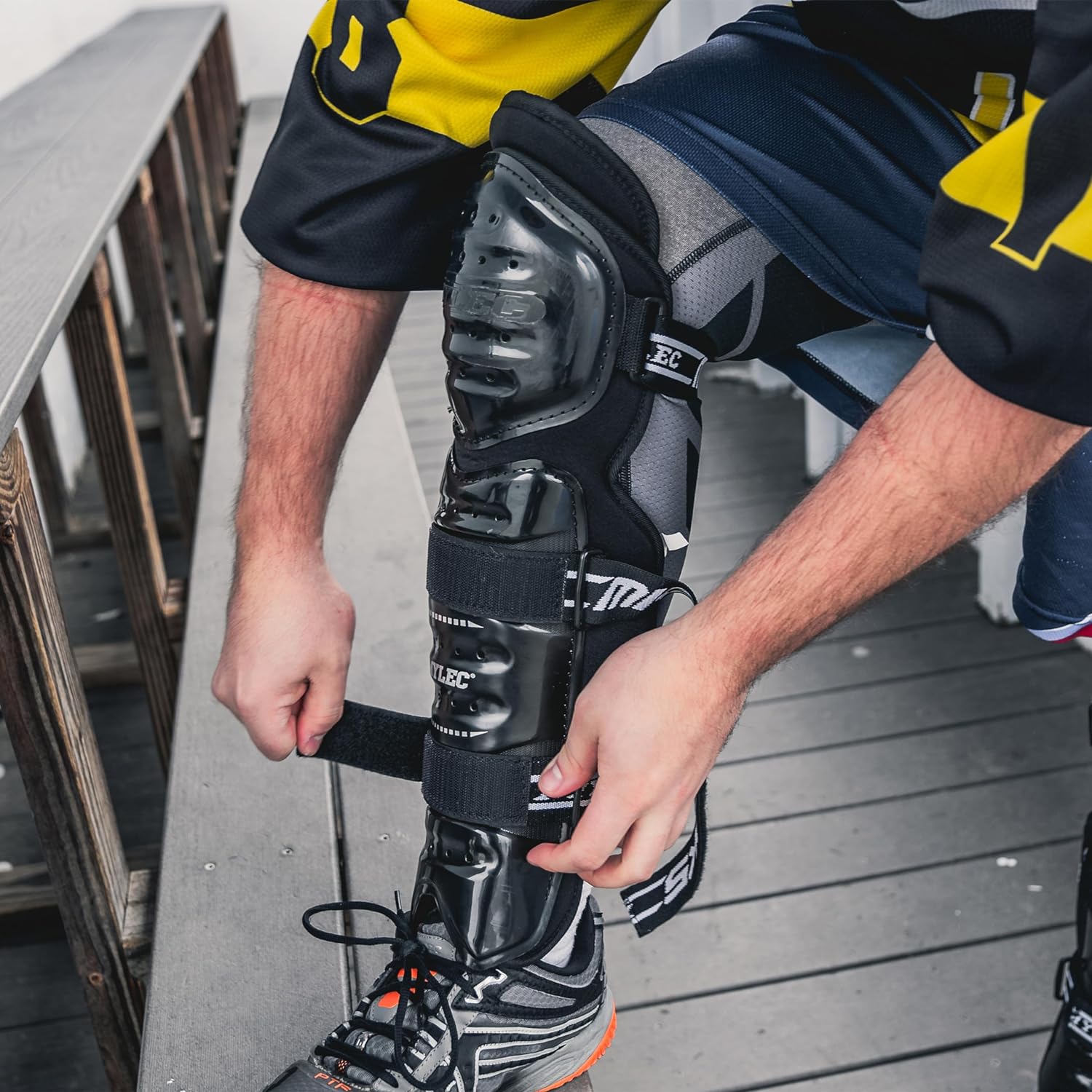 MyLec MK5 Street/DEK Shin Pad, Lightweight & Durable Hockey Accessories, 360° Straps, Hard Front Shells, Breathable Material, Metatarsal Padding Ice Hockey Shin Guards, Foam Rubber