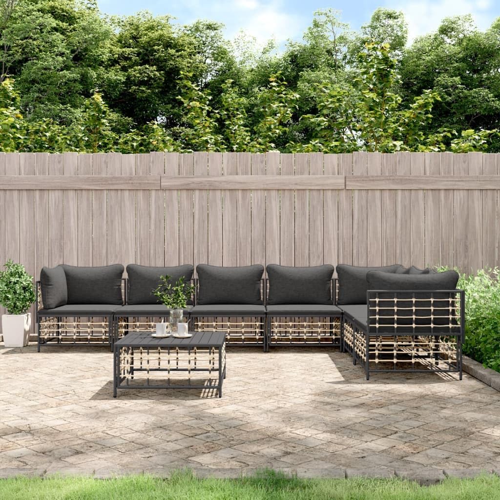 Patio Furniture, 8 Piece Patio Lounge Set with Cushions Anthracite Poly Rattan