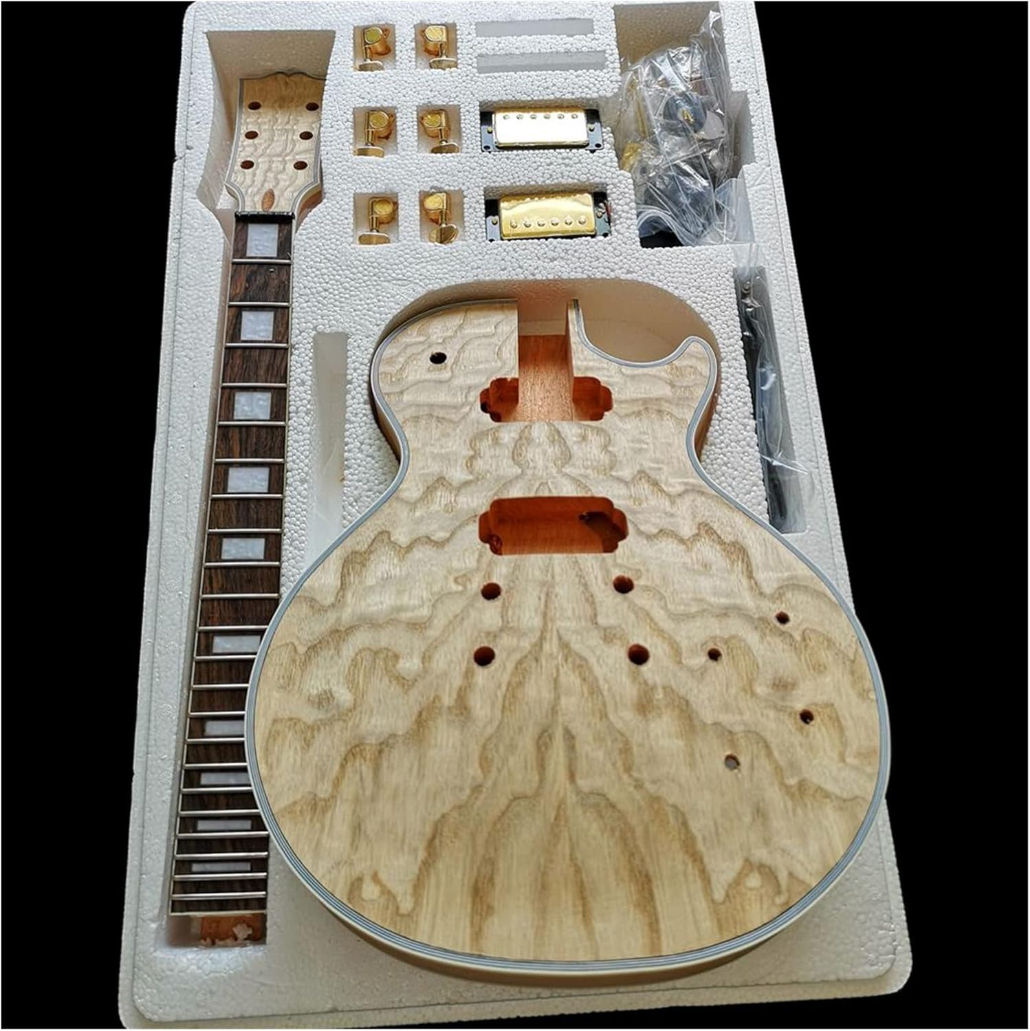 Electric Guitar Kit Flower Ash Willow Red Pear Production Material Accessories Veneer Peach Core Solid Wood Body DIY Guitar Kit (Color : 2)
