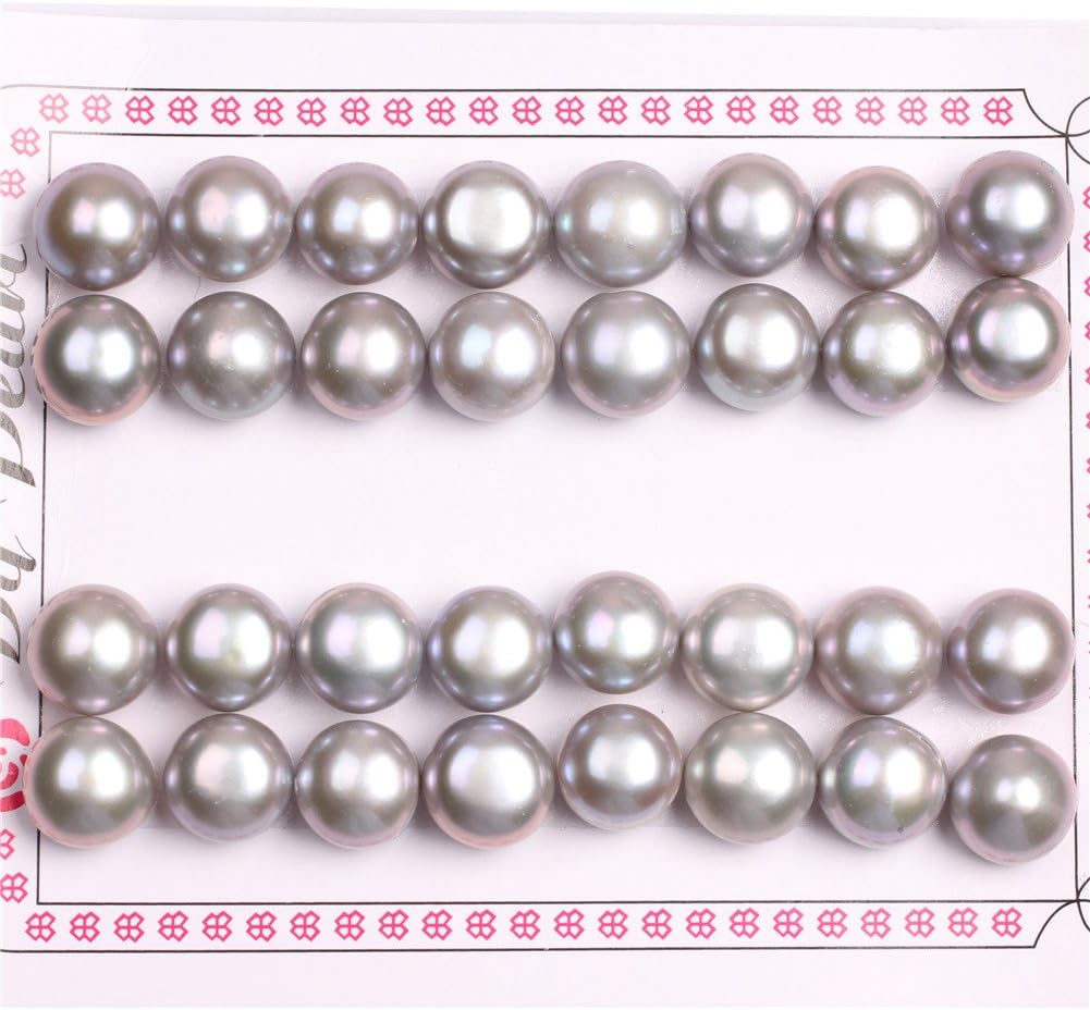 11mm - 1/2 11mm 16 Pairs AAA Grade Half Drilled Freshwater Cultured Pearls Beads for Earrings Stud Jewelry Making (Gray)
