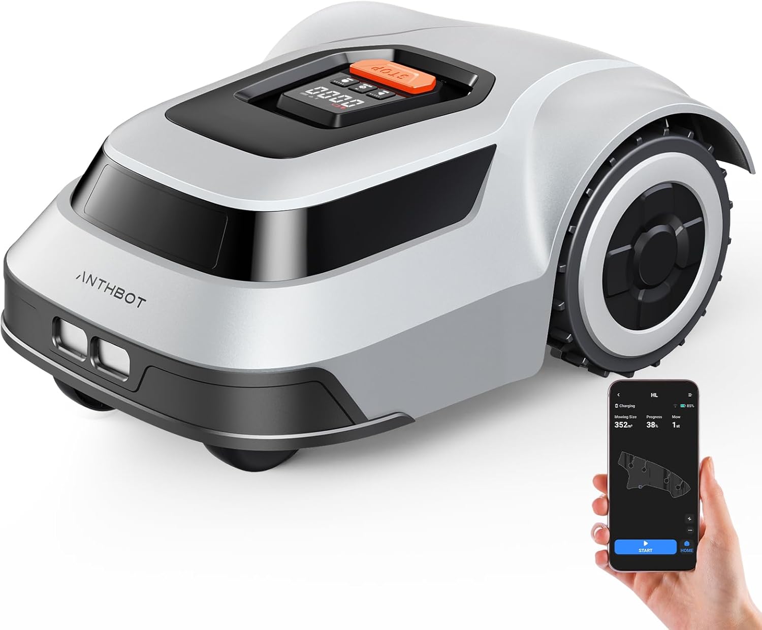ANTHBOT Robot Lawn Mower with Max 180m Stable Boundary Wire - Recommended 550㎡, Max 900㎡, 300% Higher Efficiency of Grid-Shaped Mowing Path, Automatic Robotic Lawn Mower with Auto Mapping & Recharge