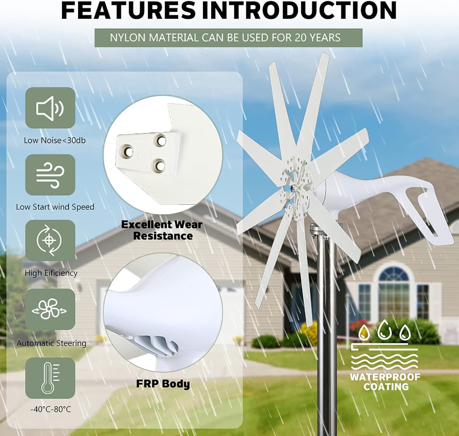 9000W Vertical Axis Wind Generator Kit 110V/220V with MPPT Controller 8 Blades for Home RV Boat Car