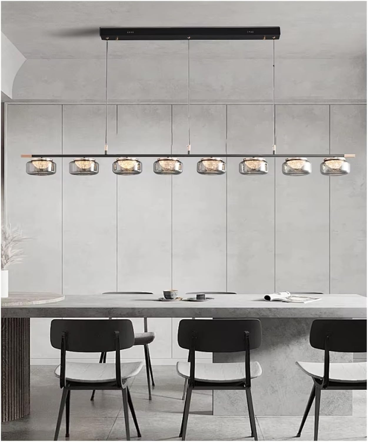 Pendant Lamp Long Gray Glass Dimmable Lights for Dining Table Room Decor Led Lighting,Light Fixture Chandelier