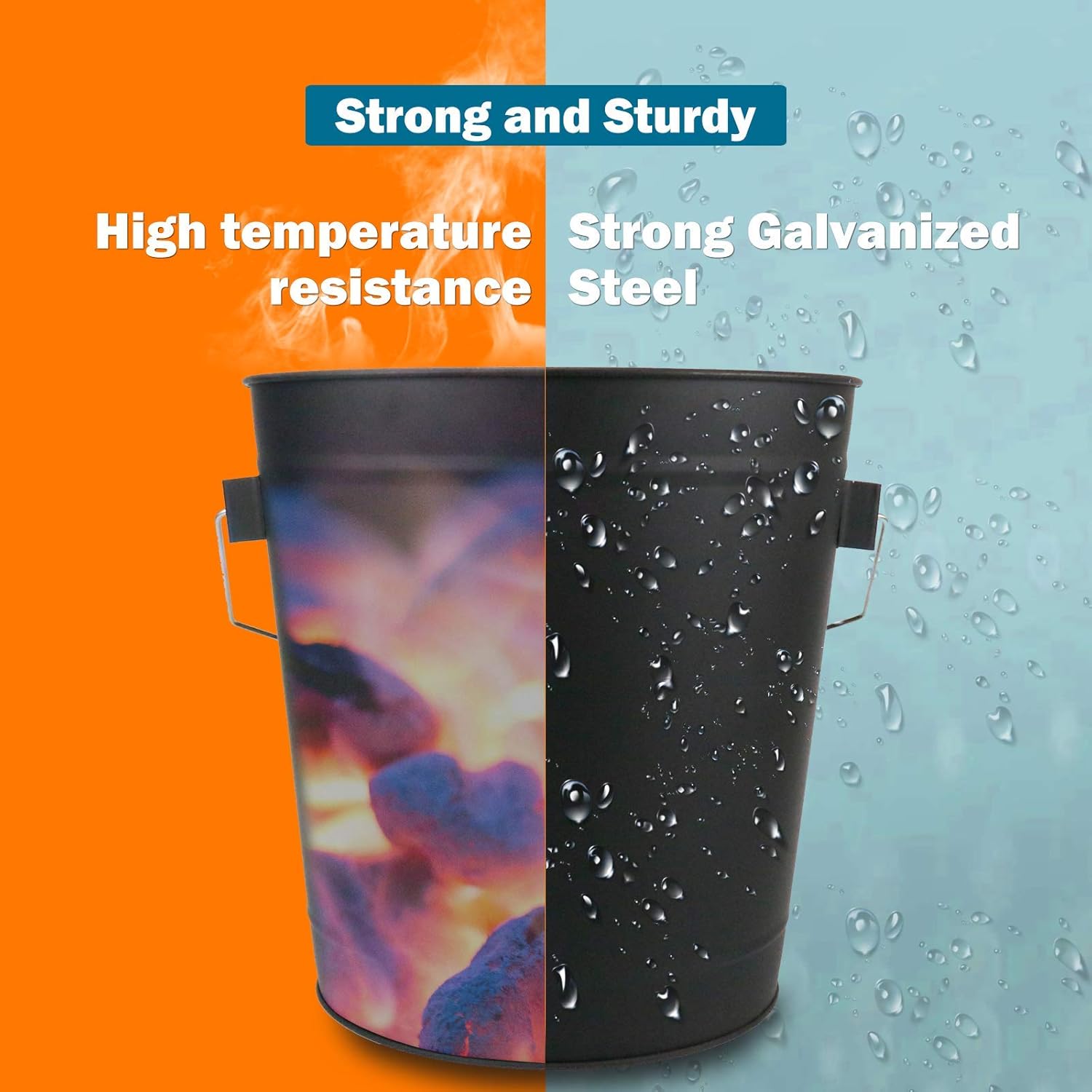 Uniflasy Ash Bucket with Lid, Shovel and Hand Broom, 5.2 Gallon Metal Coal Ash Bucket and Blended Fire Glass Rocks Beads for Outdoors and Indoors Propane Firepit