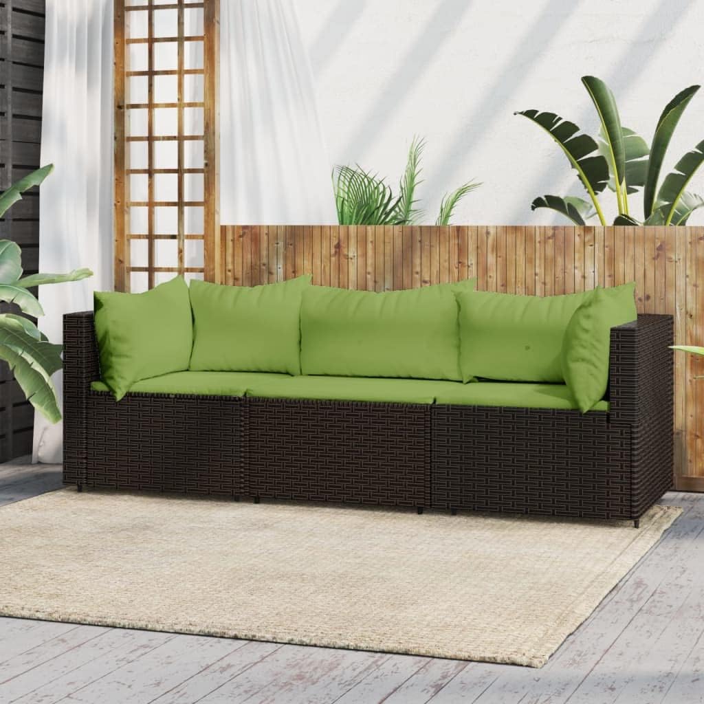 3 Piece Patio Lounge Set with Cushions Brown Poly Rattan,Elegant Outdoor Lounge Set: Weather Resistant and Comfortable for Garden and Patio Patio Furniture & Accessories, Outdoor Seating
