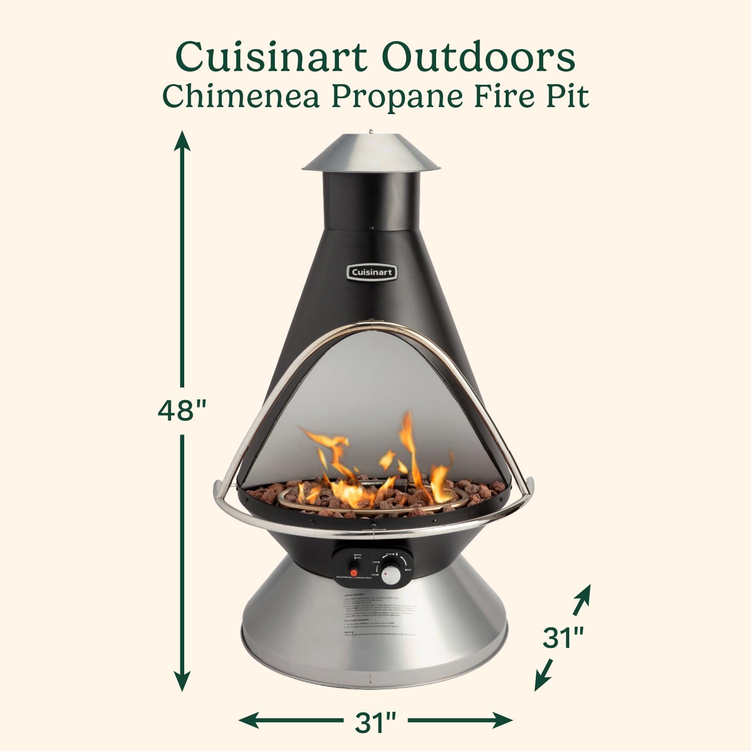 Cuisinart Chimenea Propane Fire Pit, 40,000 BTU Adjustable Gas Fire Pit for Patios, Includes Lava Rocks, Directional Heat Shield and Push to Start Ignition, Perfect for Backyards, Decks, and Patios