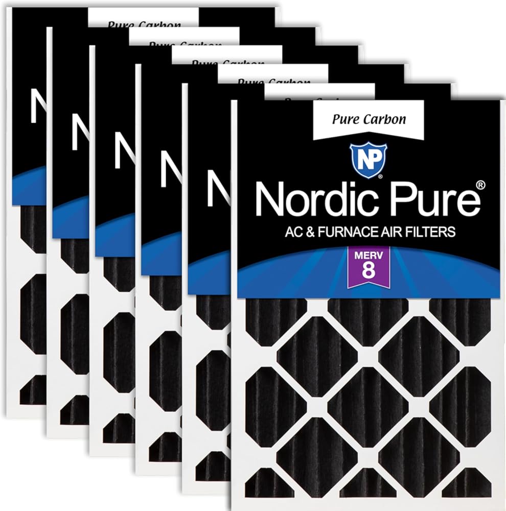 Nordic Pure 16x24x4 (Actual Size: 15 3/8 x 23 3/8 x 3 5/8) Pure Carbon Pleated Odor Reduction Merv 8 Furnace Filters 6 Pack