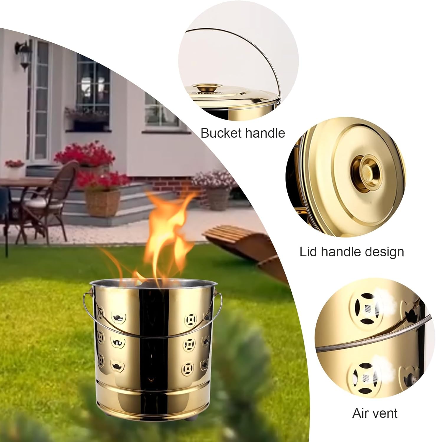 Generic Burn Barrel, Burn Cage, Metal Burn Barrels with Lid and Handle, Fire Barrel for Paper Leaf Trash Wood Backyard Bonfire, 27*27*29cm, Red, FGYBFDDDG-RED-27*27*29CM