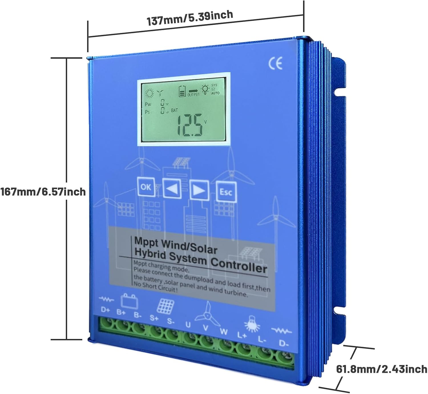1000W Wind Solar Hybrid MPPT Charge Controller,12V 24V 48V Auto Regulator with Dump Load for 500W Wind Turbine Generator 500W Solar Panel ,24V