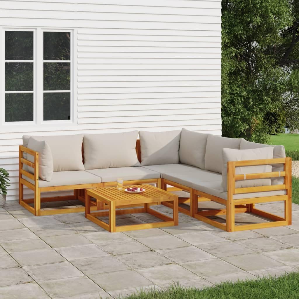 6 Piece Patio Lounge Set with Light Gray Cushions Solid Wood,Elegant Acacia Wood Garden Lounge Set: Comfortable and Durable Patio Furniture Patio Furniture, Outdoor Furniture Sets