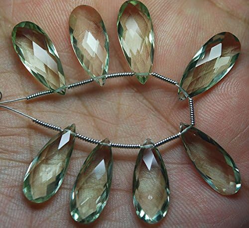 2 match pair, super rare green amethyst faceted extra large long pear briolettes calibrated size 25x8mm