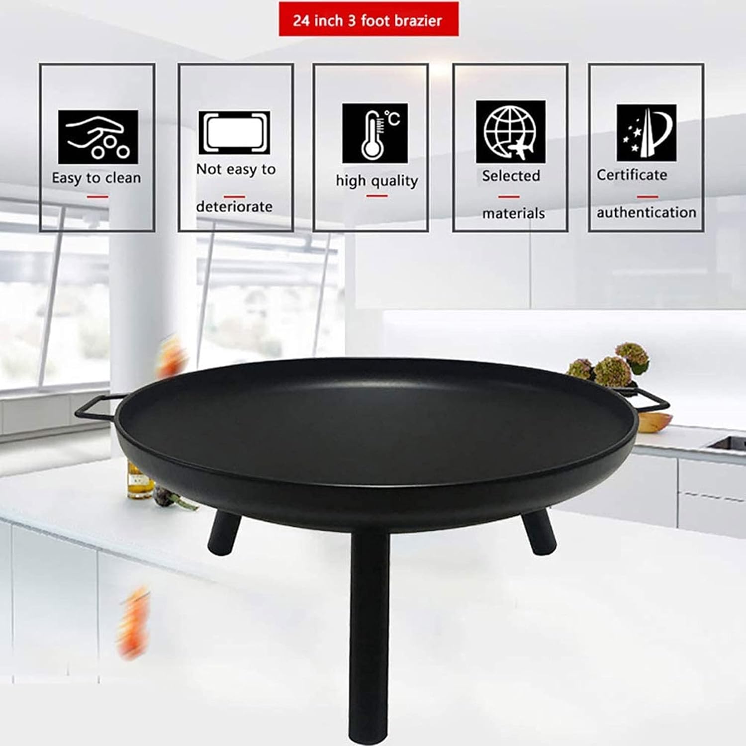 ItzZa Large Fire Pit Bowl w/Handles & Retractable Barbecue Sign,Wood Burning Fire Pit