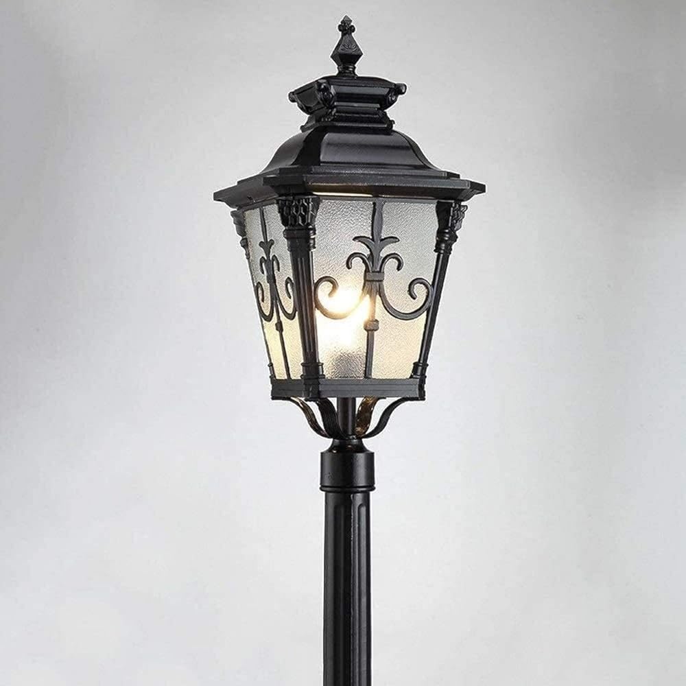 Garden Lamppost - Outdoor Rainproof Aluminum Rustic Lantern, Anti-Rust High Pole Street Light, European Villa Landscape Fixture, Classic Courtyard Road Lamp for Lawn and Park (Black 0.85M)