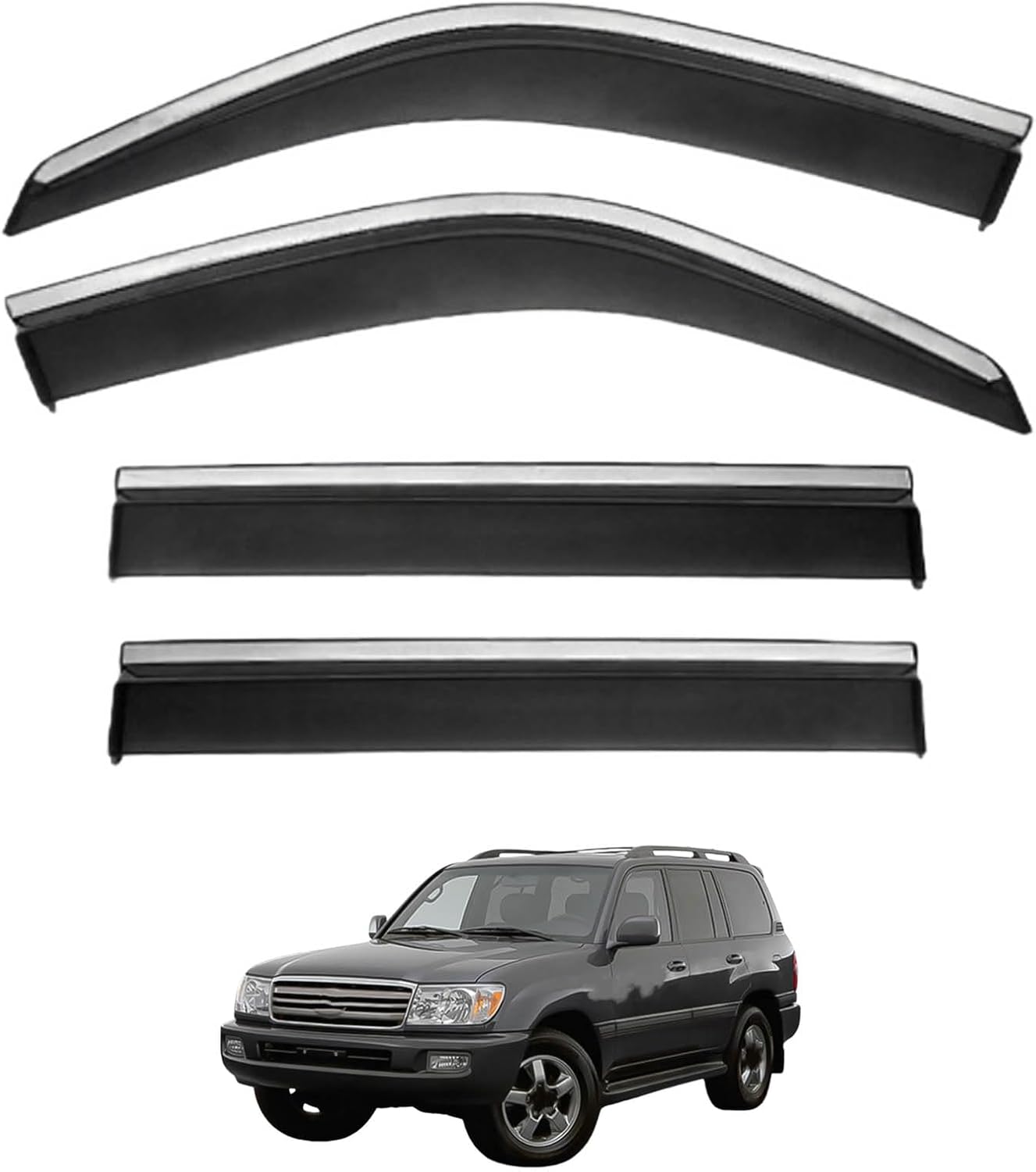 Window Deflectors for Land Cruiser LC100 MK8-J100 1999-2007, Sun Rain Guard Window Visors Vent Shades with Bright Stripes Car Accessories