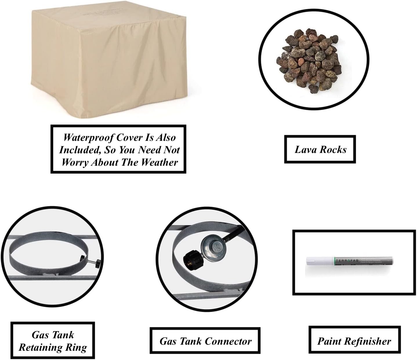 2 in 1 Design Square Concrete Propane Gas Fire Pit Table Patio Coffee Table with Lava Rock PVC Cover 50,000 BTU Heating Output Stainless Steel Burner Perfect for Backyard Poolside Garden Use