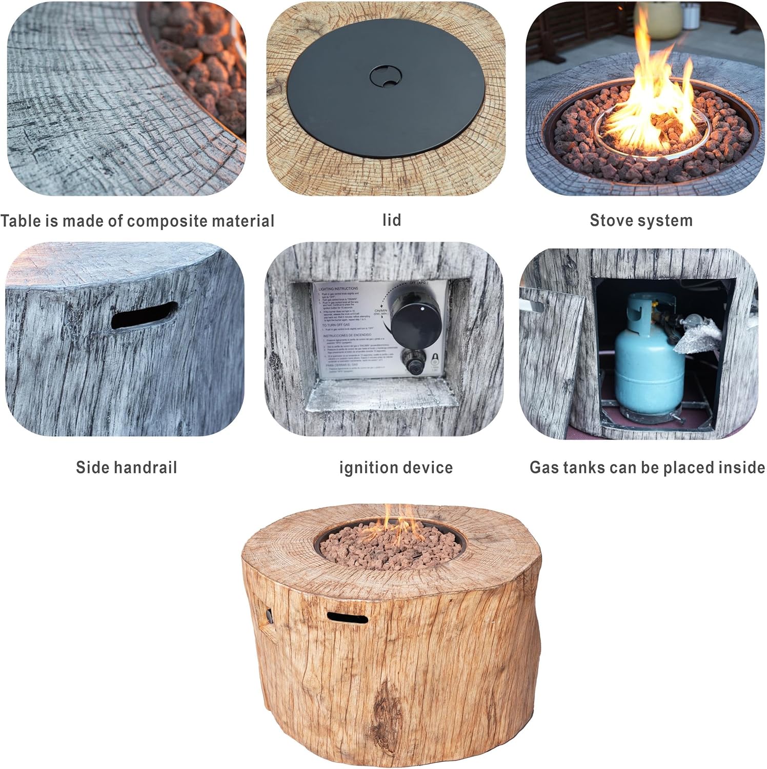 Brown Aluminum Patio and Outdoor Round Firepit with Rain Cover