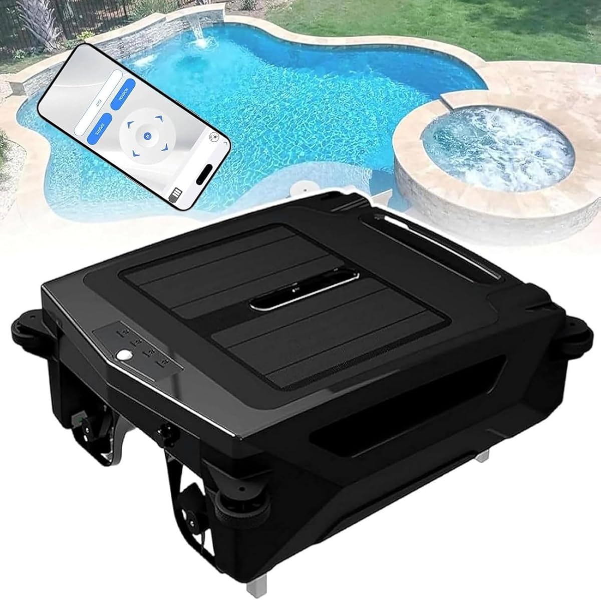 Cordless Robotic Pool Cleaner, Robotic Solar Pool Skimmer Cleaner with APP Control & 2 Charging Mode, Smart Obstacle Avoidance, Path Optimization, 2 Speed Modes, 3.4L Large Debris Bag