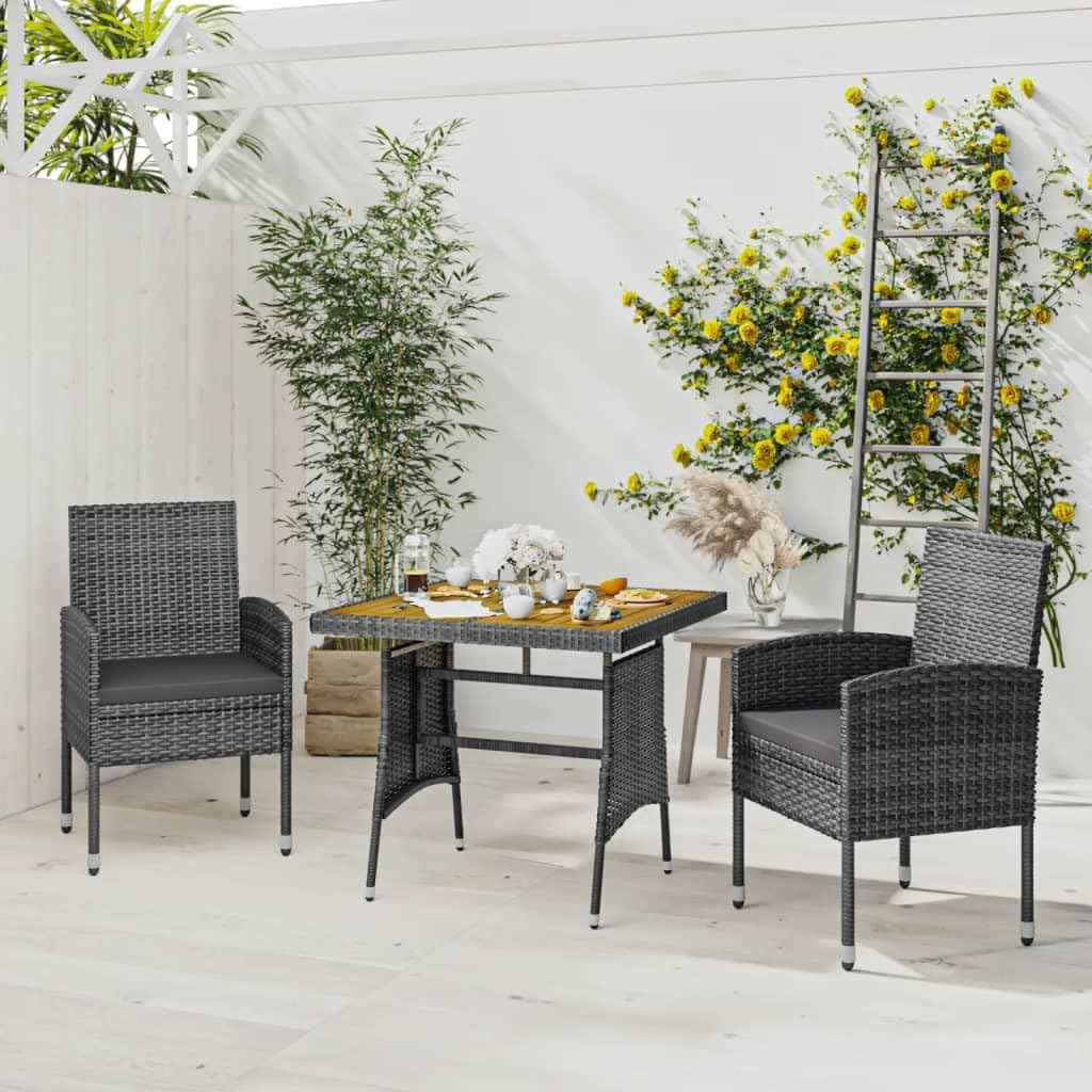 Furniture Sets 3 Piece Patio Dining Set Poly Rattan Gray,Versatile Patio Dining Set: Stylish and Durable Outdoor Furniture for Your Garden or Balcony Garden Conversation Sets