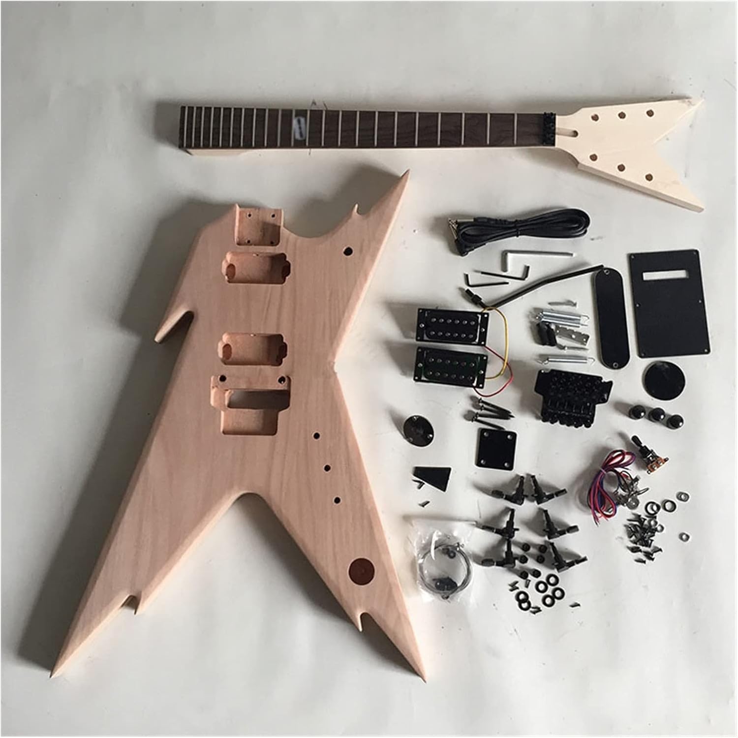 TSTS Unfinished Electric Guitar Modern Shape DIY Kit with Accessories Black Hardware Mahogany Body Unfinished Electric Guitar Kit