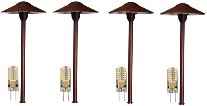 Best Pro Lighting 4- Pack 12V Landscape Lighting LED Mushroom Pathway Light in Rust Finish (BPL301RSTLED)