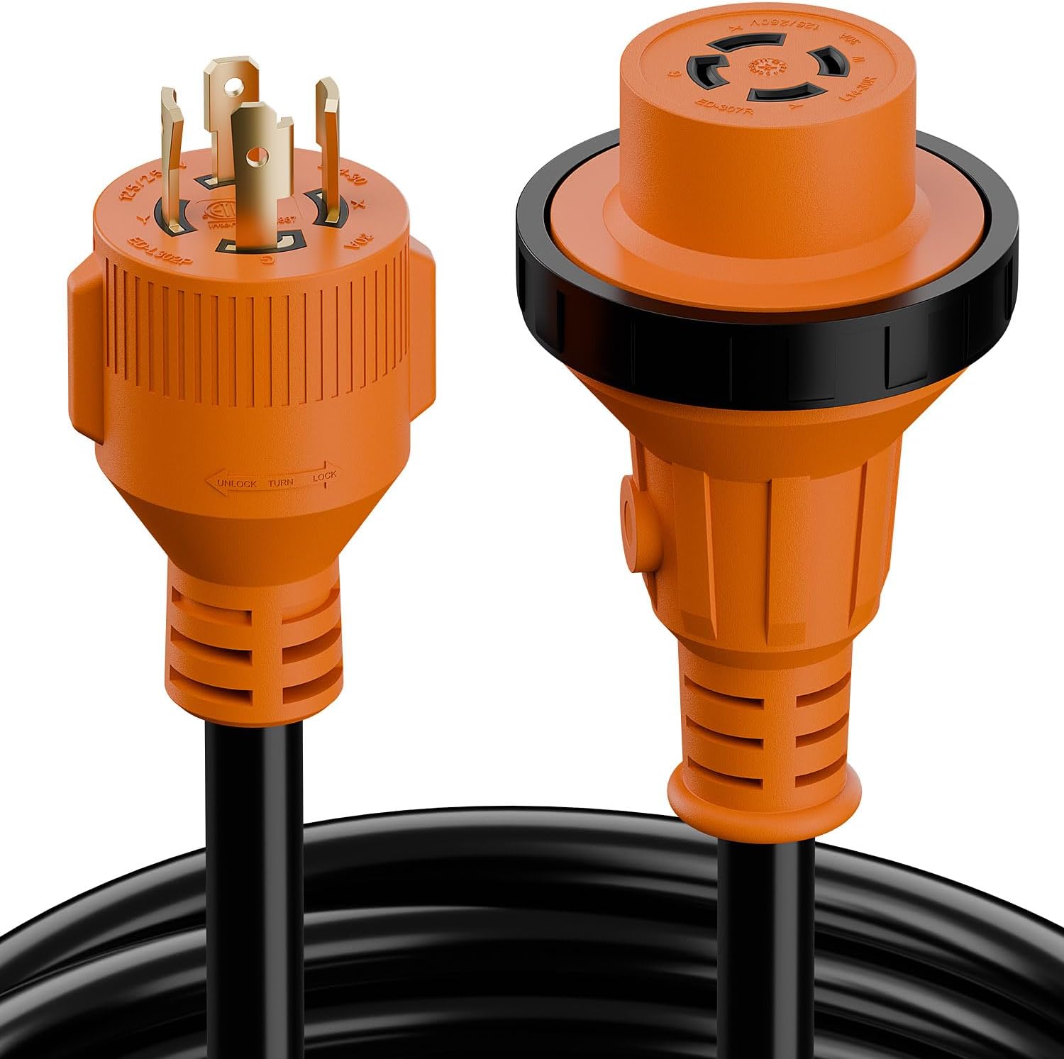 15ft Nema L14-30P Waterproof RV 30Amp Power Inlet Box and L14-30P Extension Cable 15FT, ETL Listed 30A Generator Power Inlet, Outdoor use L14-30 30A 125V 3750W Inlet Box with LED Light AC0067