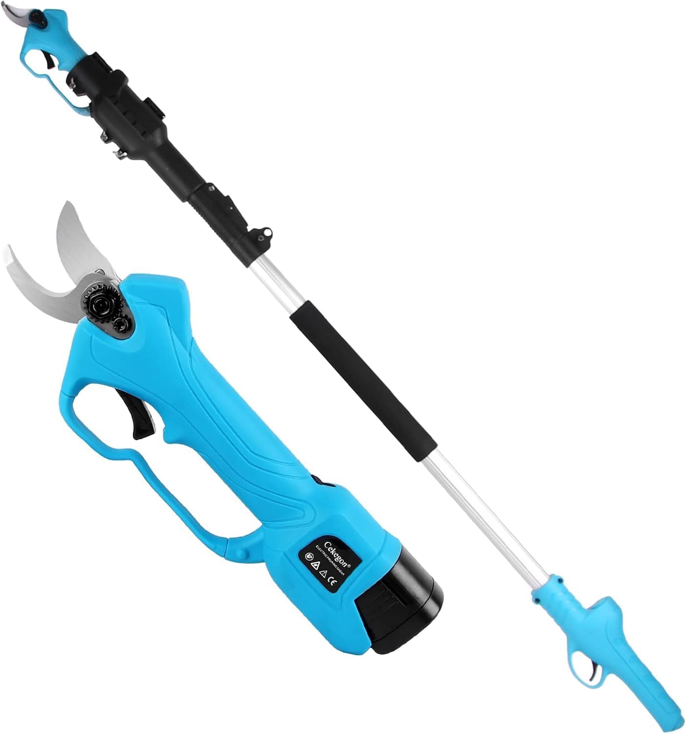 Cekegon 2 Pieces Electric Pruning Shear & Extension Pole Kit – Cordless Pruner with 4.3-6.5ft Adjustable Pole for High Branches