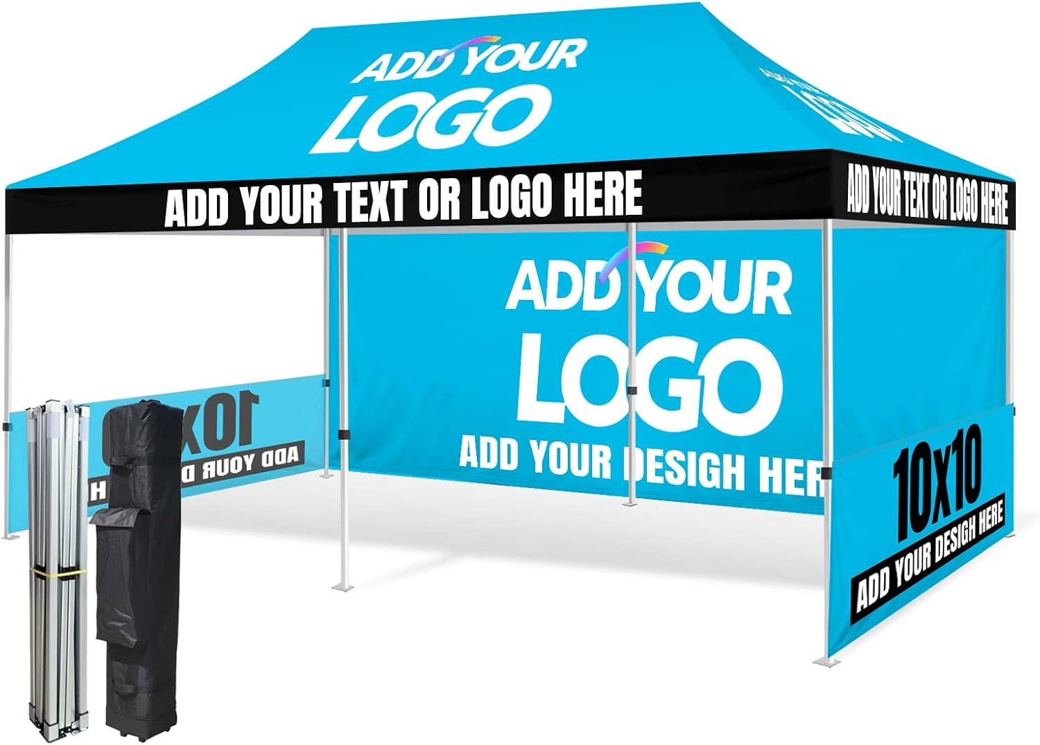 Custom Canopy Tent 10x20 with Logo, Custom 10x20 Pop Up Canopy Tent, Nano-Grade Water Repellent Heavy Duty for Business, w/Roller Bag (1 Full Wall + 2 Half Wall)