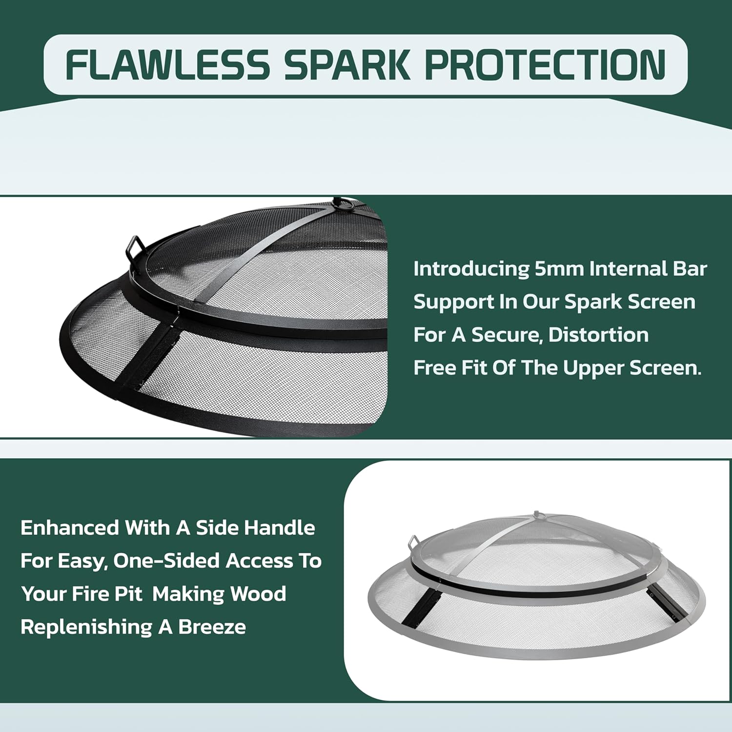 FEBTECH - Fire Pit Spark Screen 30 inch - Heavy Metal Outdoor Fire Pit Screen Cover Round with Hook for Easy to Lift fire Pit Screen 30 inch Round, firepit Replacement Screen & Fire Pit Insert, Black