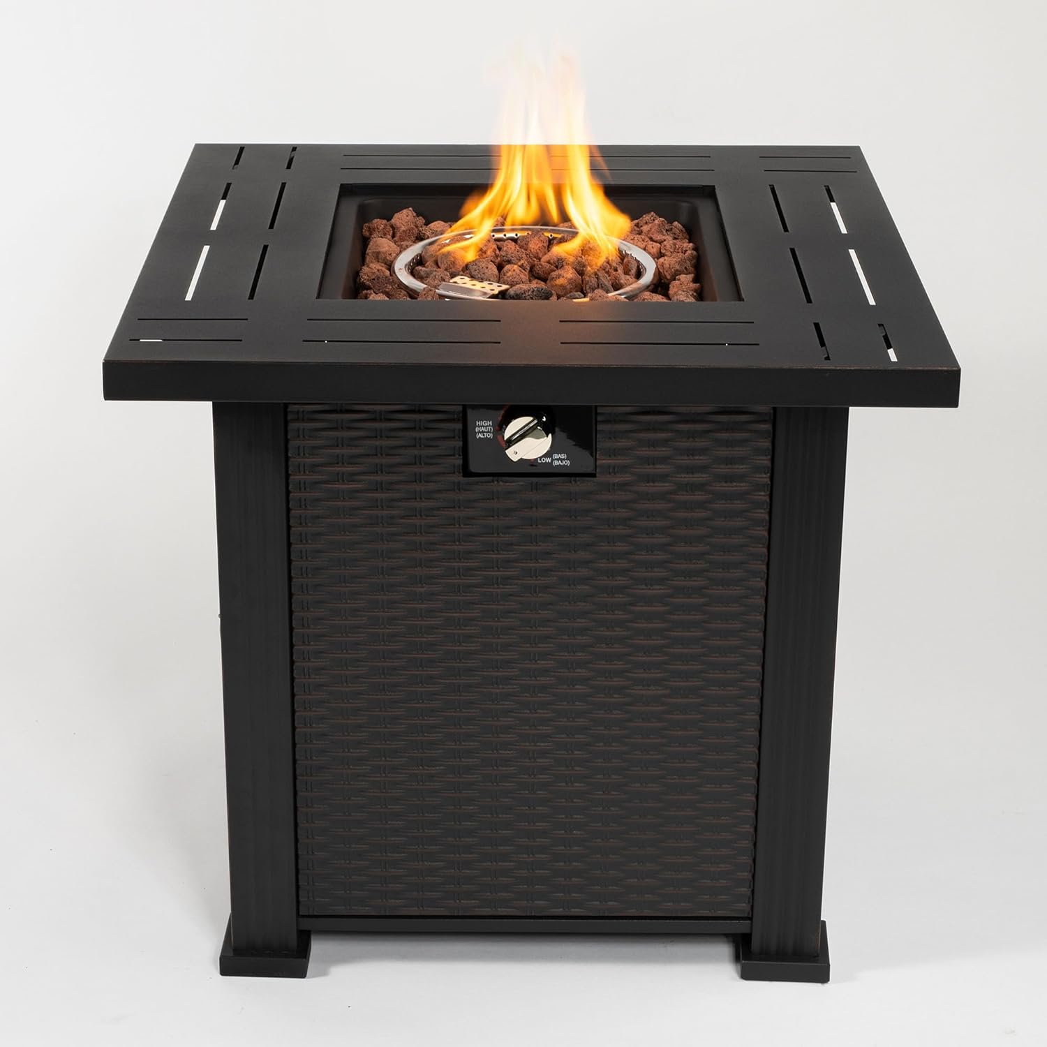 28 Inch Square Propane Fire Pit, Outdoor Fire Pit Table, 50,000 BTU Steel Gas Fire Pits with Storage and Lava Rock for Outside Patio Deck Garden Backyard - Black