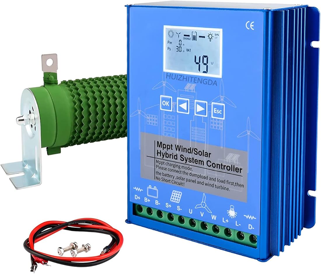 220v,HUIZHITENGDA 3000W-9000W MPPT Wind Solar Hybrid Charge Controller, Solar Controller Regulator Auto Match 12V 24V 48V with LCD Display for Solar Panel Intelligent Regulator