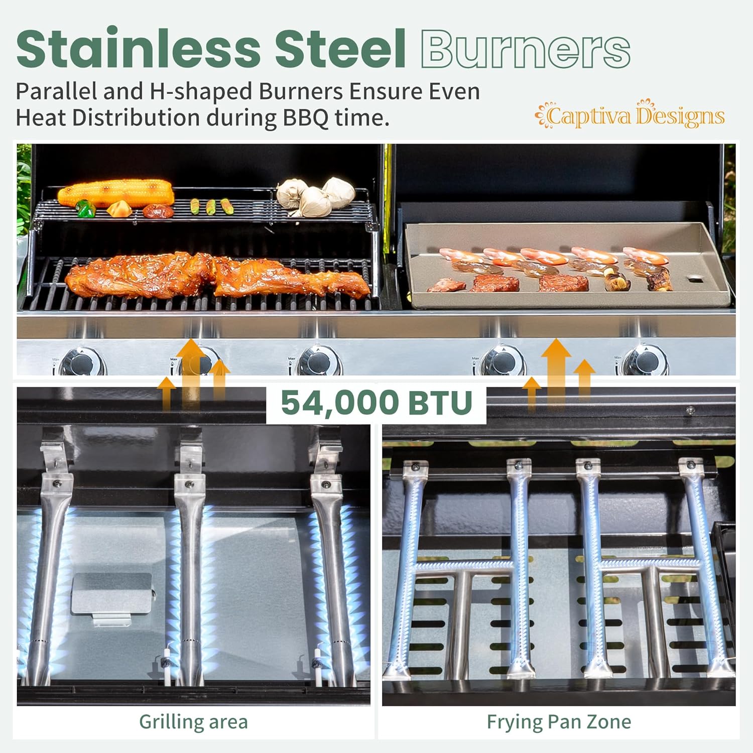 Captiva Designs Propane Gas Griddle Grill Combo with Porcelain-Enameled Cast Iron Grate & Cast Iron Pan, Dual BBQ Grill With Flat Top Griddle for Outdoor Kitchen & Backyard Barbecue,696 SQIN Cook Area