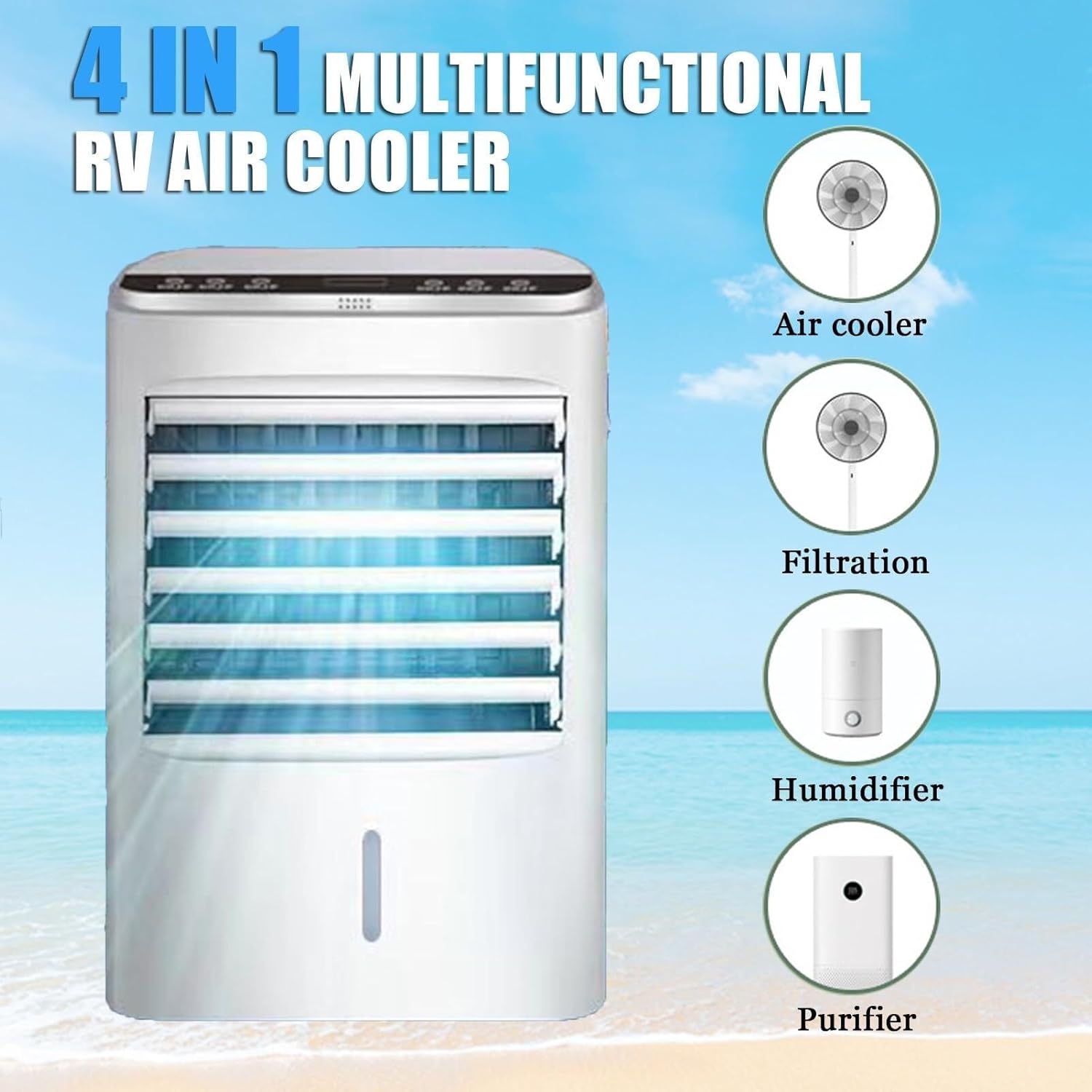 Portable 4-in-1 Air Conditioner with 3 Speeds & 4 Modes, 4L Water Tank, Remote Control, Evaporative Cooling Fan for Home, Office, Truck, RV (12V/220V)(24V/220V)