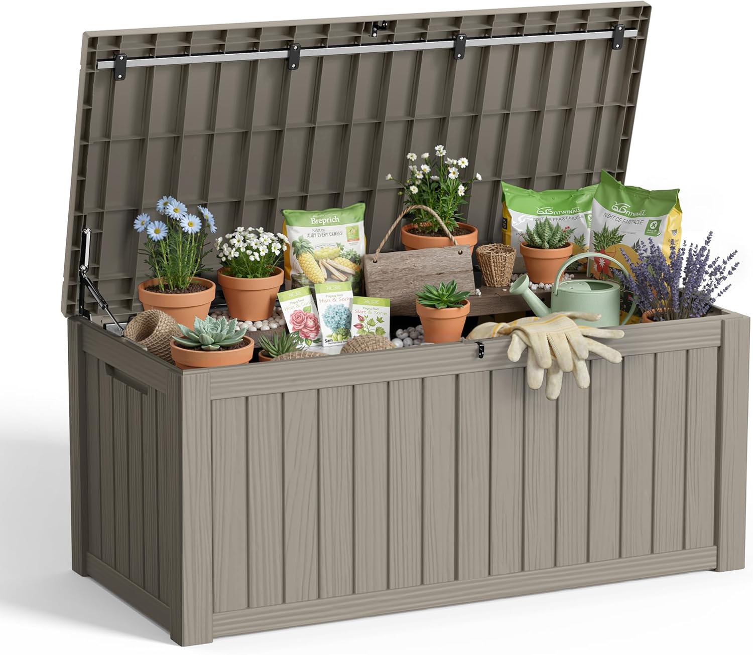 150 Gallon Outdoor Storage Box Waterproof - Outside Resin Deck Box, Lockable Storage Bin for Patio Furniture,Garden Tools,Cushions,Pool Accessories(Grey)