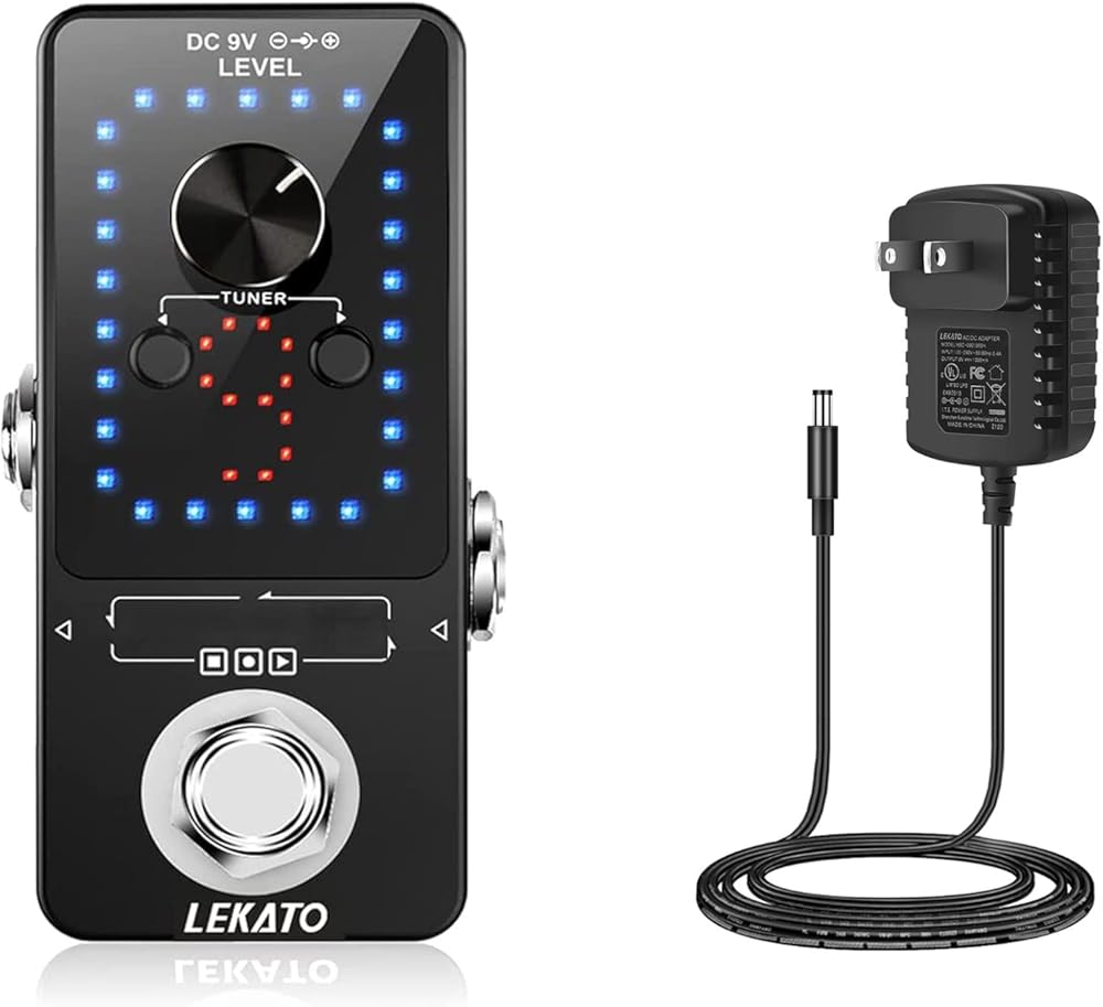LEKATO Guitar Effect Pedal Guitar Looper Pedal Tuner Function 9 Loops 40 minutes Record Time with USB Cable and 9V 0.6A Pedal Power Supply Adapter